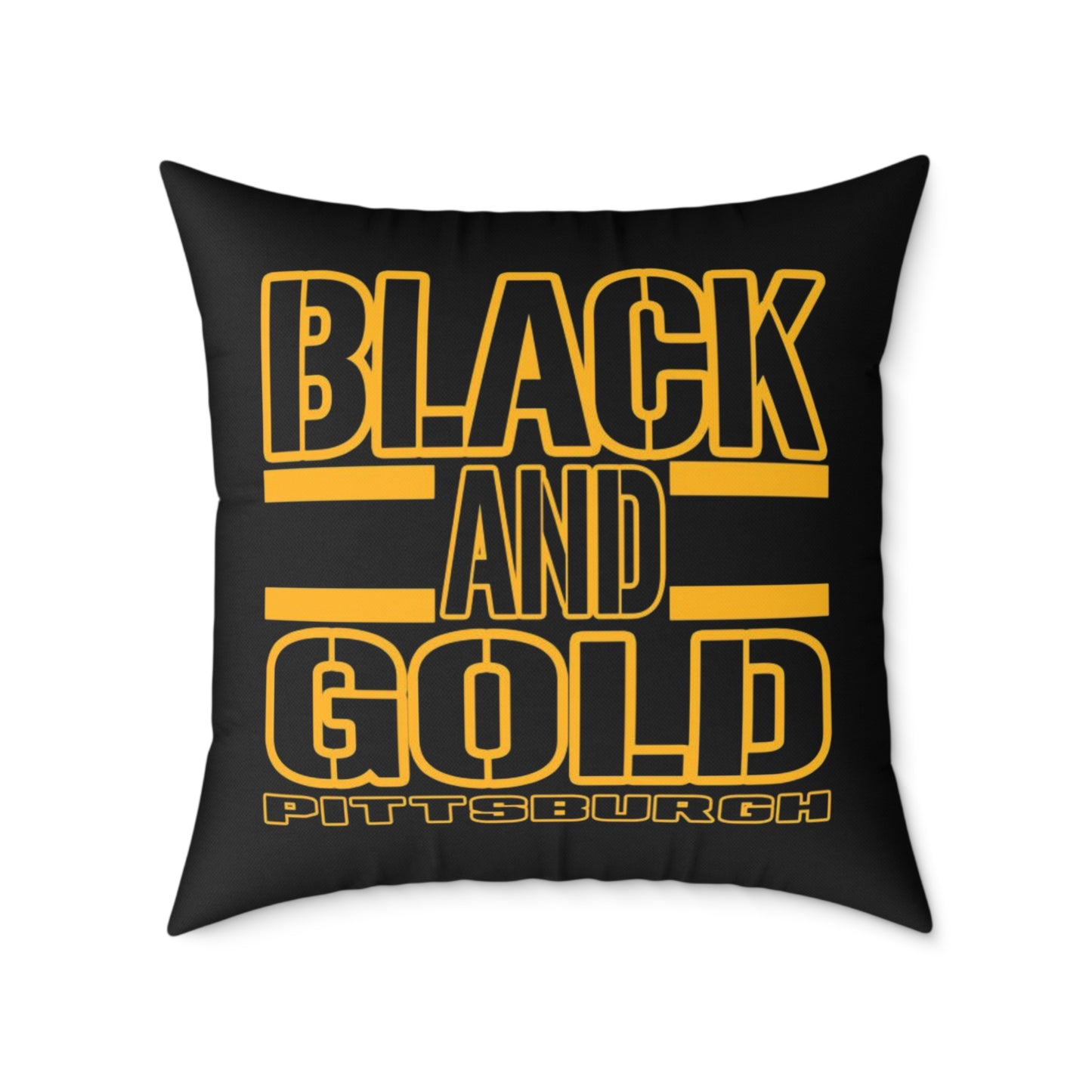 Pittsburgh Black and Gold Square Pillow Cover — Bold Typography Accent Cushion for Home & Game Day