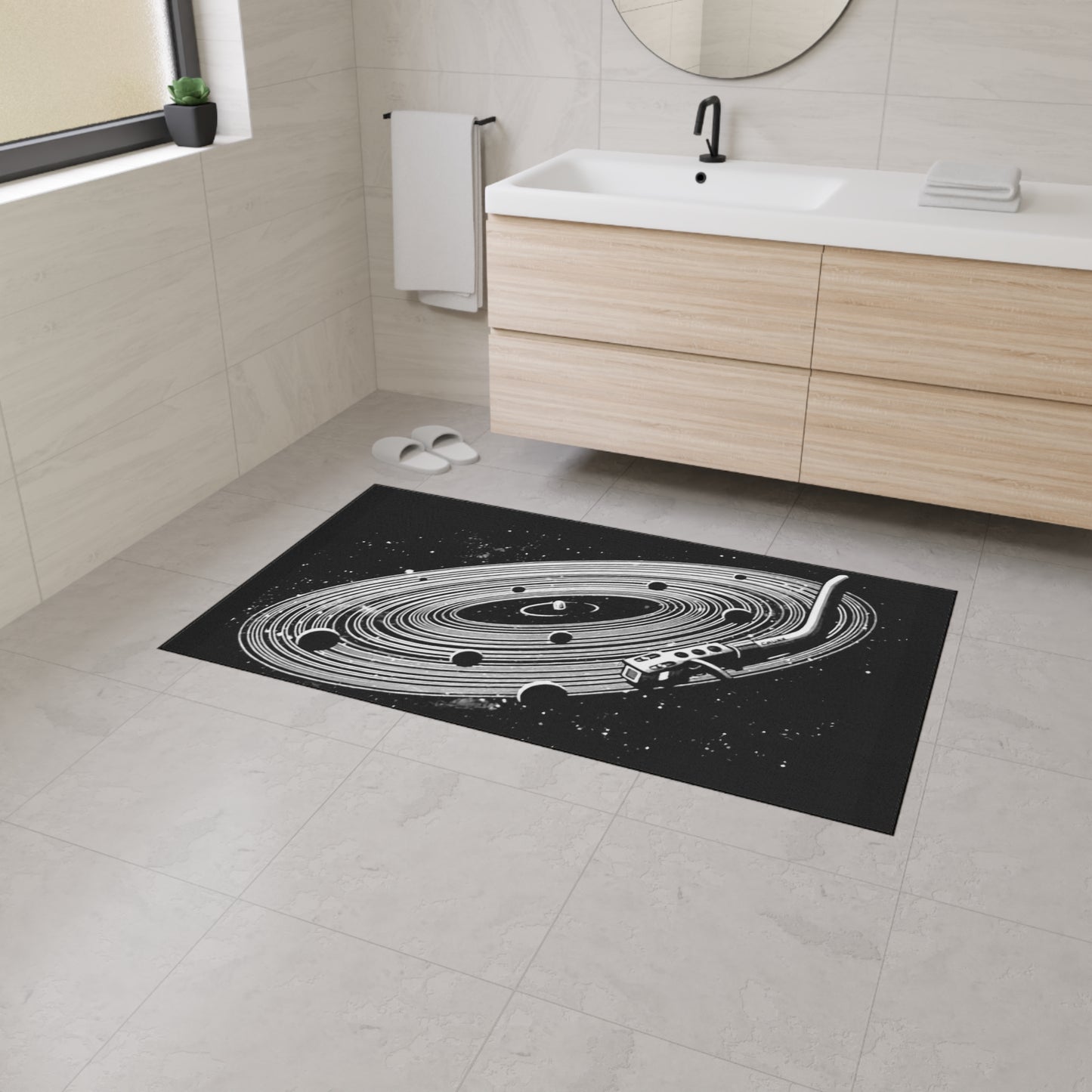 Space-Themed Heavy Duty Floor Mat Vinyl Record Art Decor, Galaxy Rug, Cosmic DJ