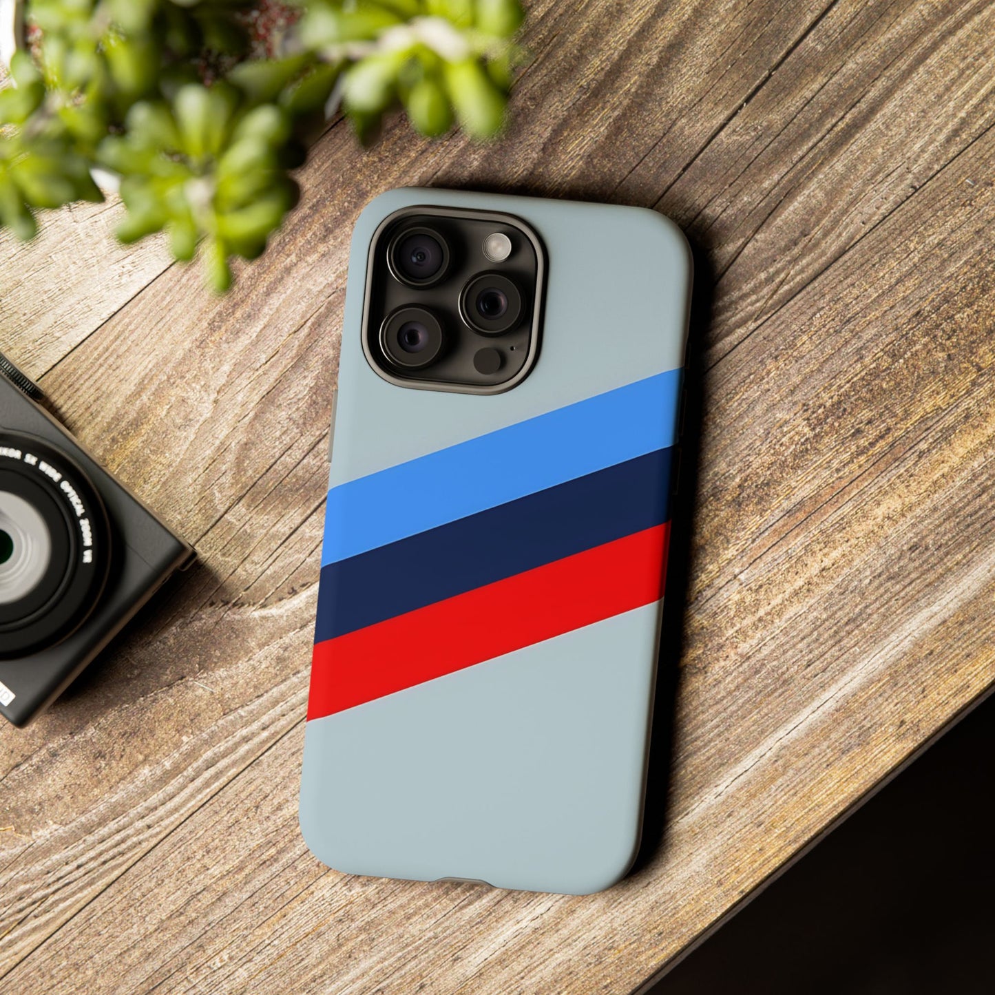 Gray Tough Case For iPhone, Samsung Galaxy and Google Pixel, Blue & Red Stripe