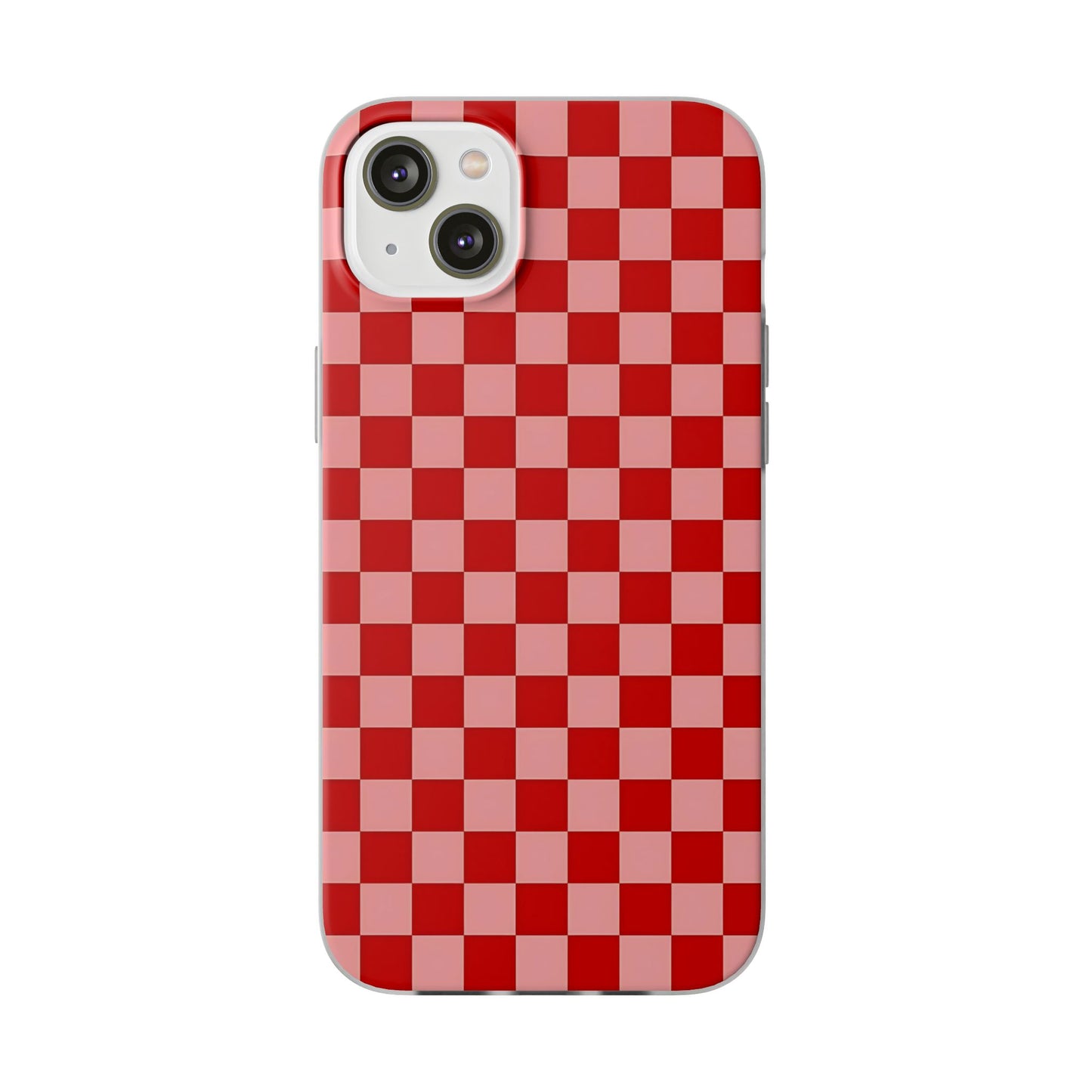 Red Checkerboard TPU Soft Flexi Phone Case — Retro Red & Pink Plaid Protective Cover