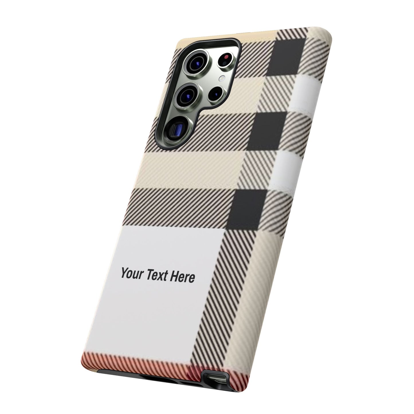 Beige Plaid Personalized Name/Initial Tough Cases For iPhones, Galaxy And Google Pixel