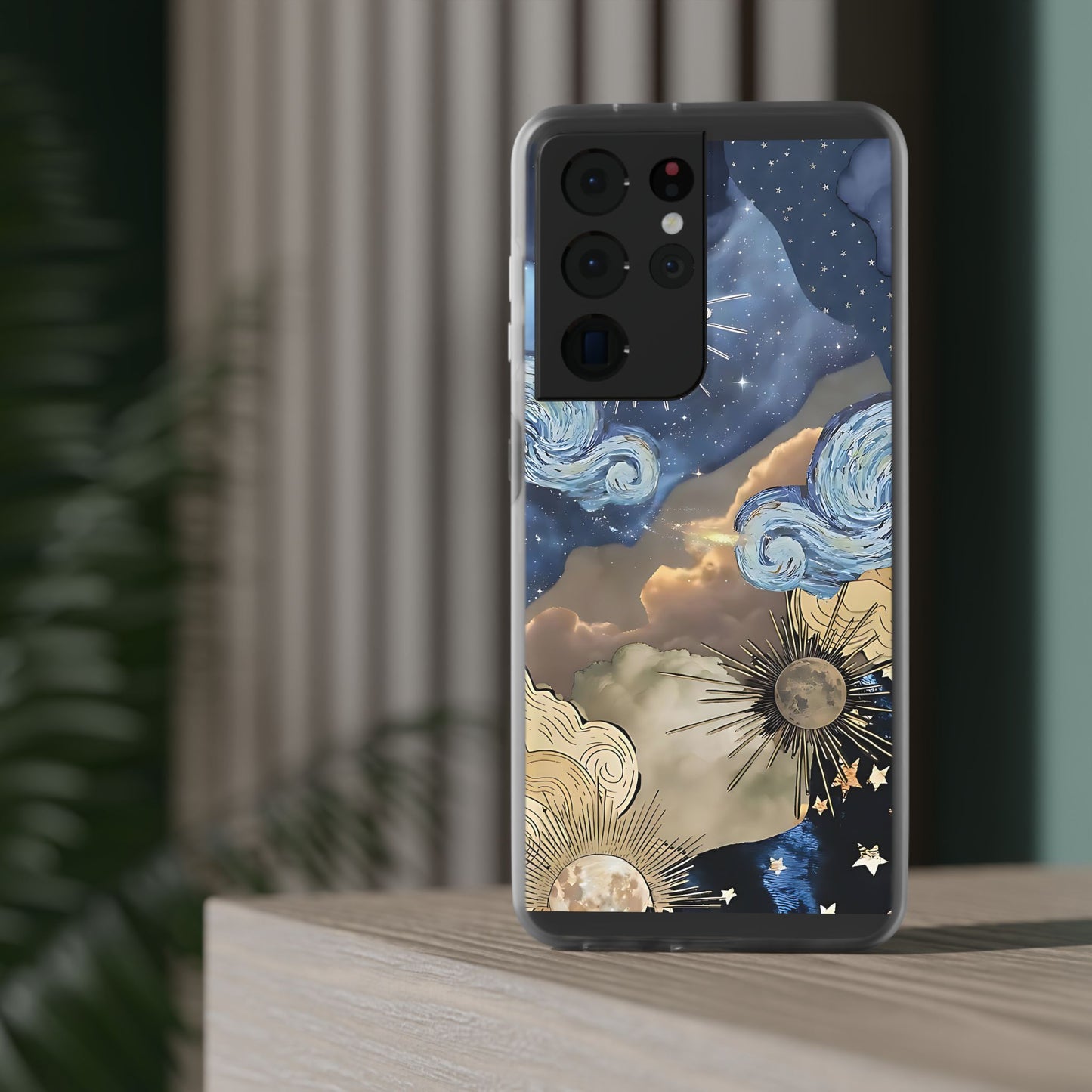 Celestial Flexi Case, Boho Phone Cover, Galaxy Protection, Starry Night Design,