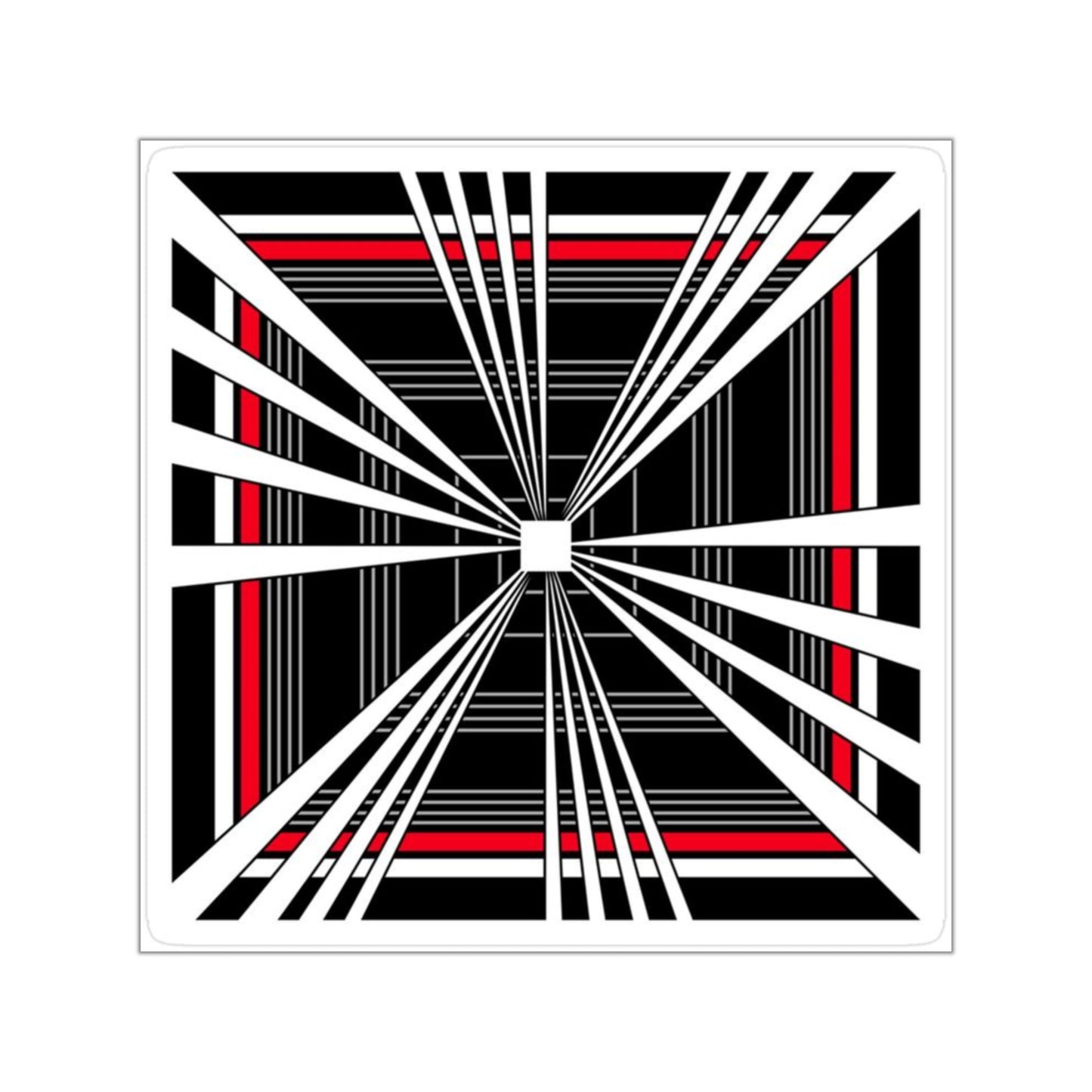 Tesla Plaid Car Optical Square Sticker — Black, White & Red Geometric Design