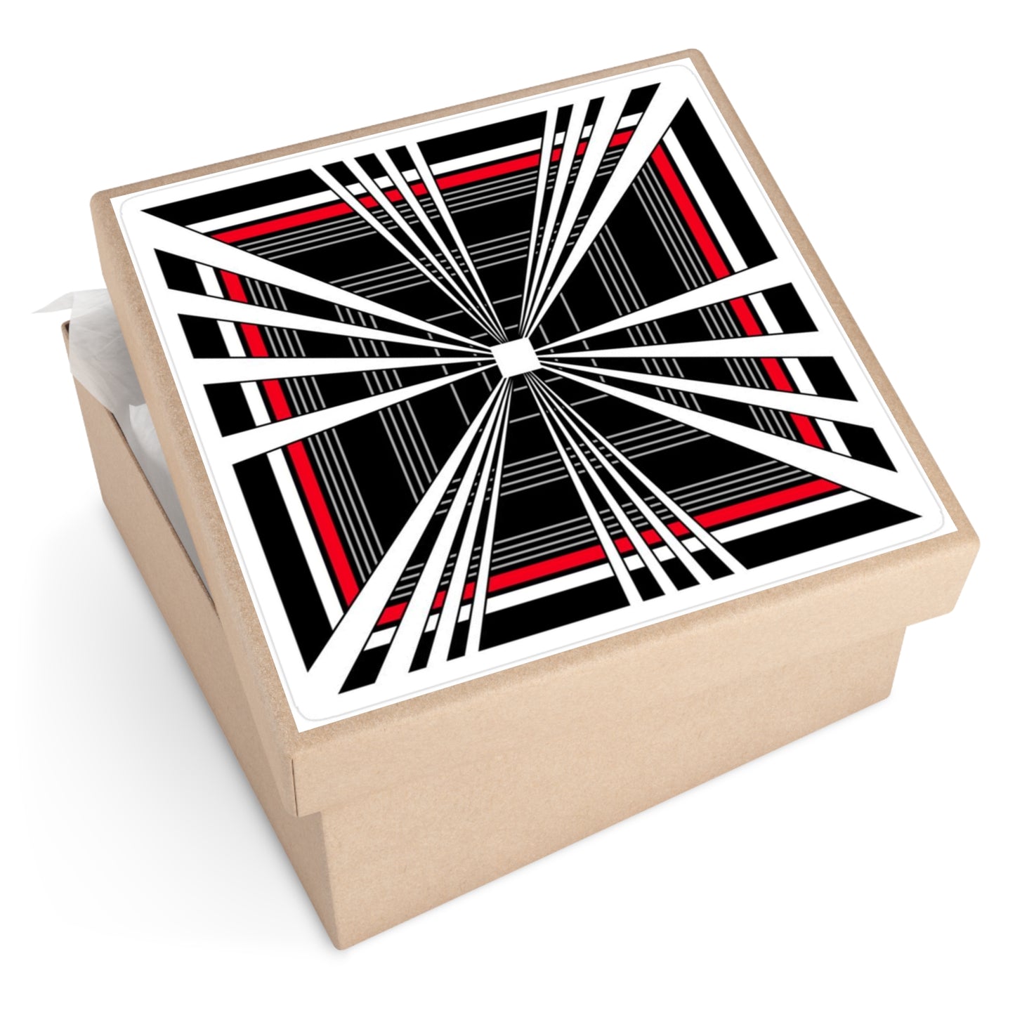 Tesla Plaid Car Optical Square Sticker — Black, White & Red Geometric Design