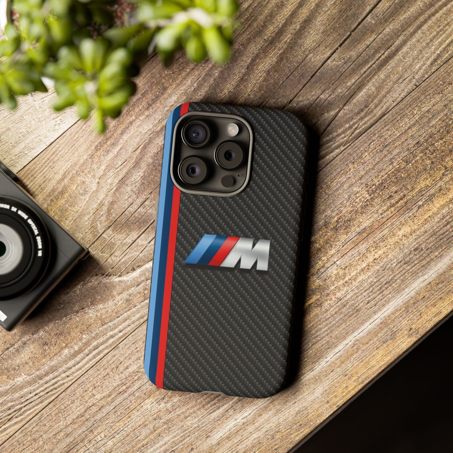 Phone Case - Black Tough Case for iPhones, Galaxy, Pixel, Blue And Red Stripes, BMW M Series