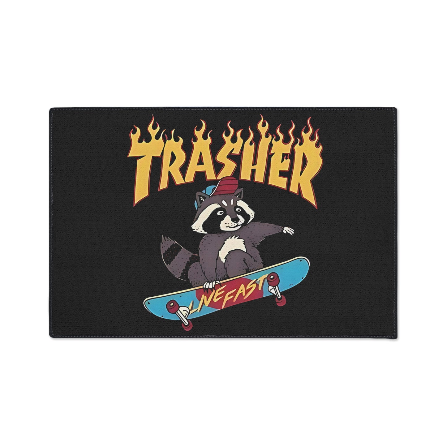 Skate Raccoon 'Trasher' Heavy Duty Floor Mat, Live Fast Skateboard Entrance Rug