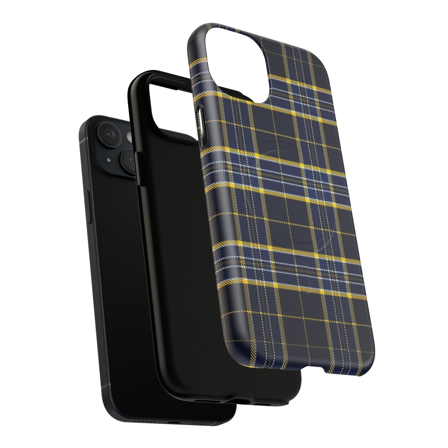 Navy Yellow Plaid Phone Case Tough Magnetic Case | Plaid iPhone Cover