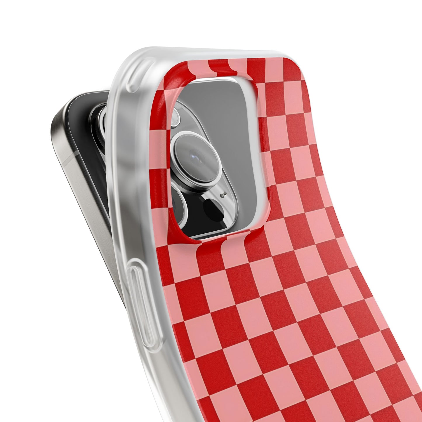 Red Checkerboard TPU Soft Flexi Phone Case — Retro Red & Pink Plaid Protective Cover