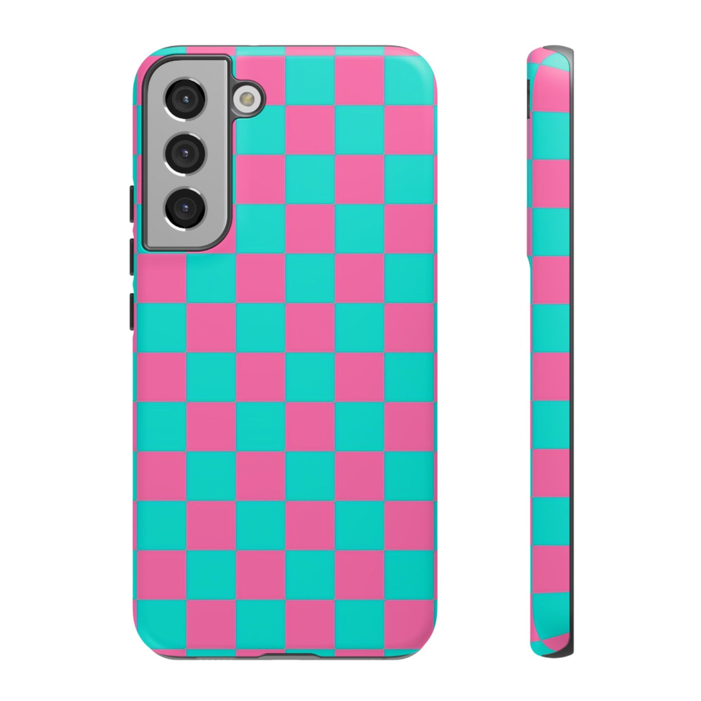 Hot Pink And Teal Checker Pattern Tough Case for iPhone, Galaxy Phones and Google Pixel
