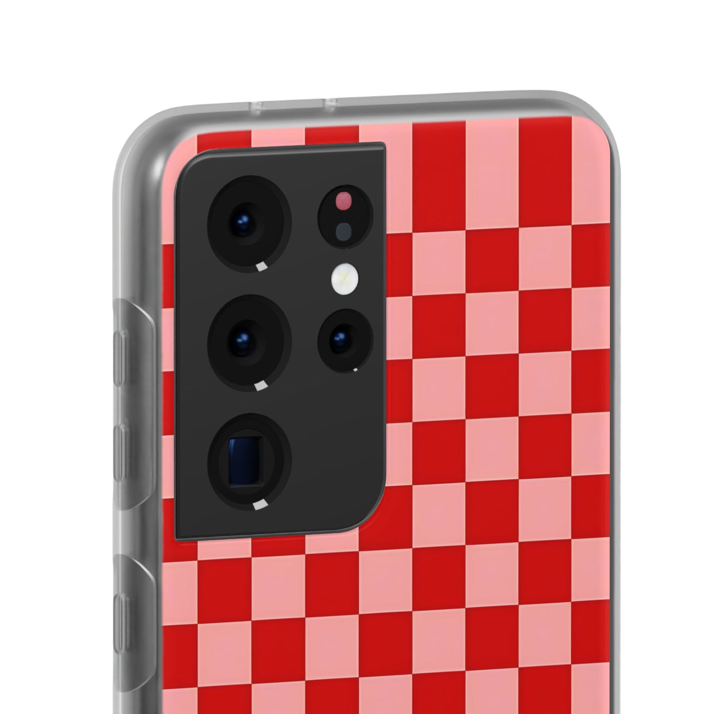Red Checkerboard TPU Soft Flexi Phone Case — Retro Red & Pink Plaid Protective Cover
