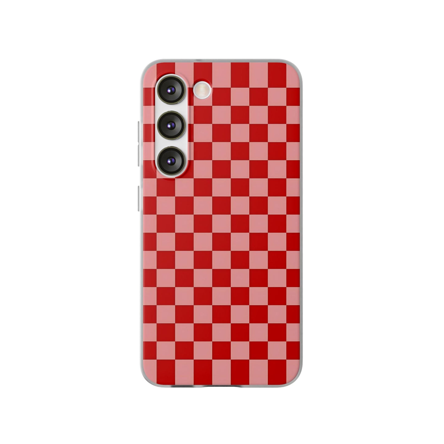 Red Checkerboard TPU Soft Flexi Phone Case — Retro Red & Pink Plaid Protective Cover
