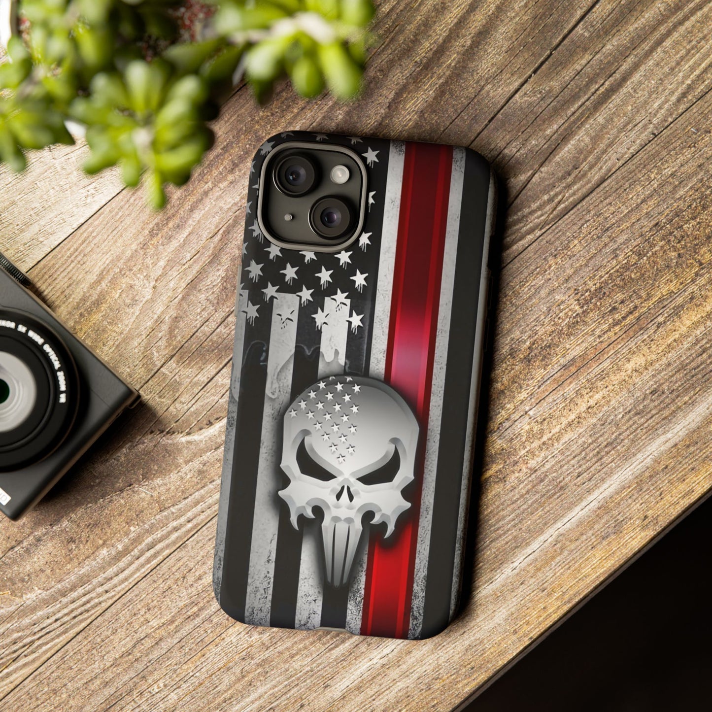 Tough Cases For iPhone, Galaxy and Pixel,  Thin Red Line, Jake Skull Design