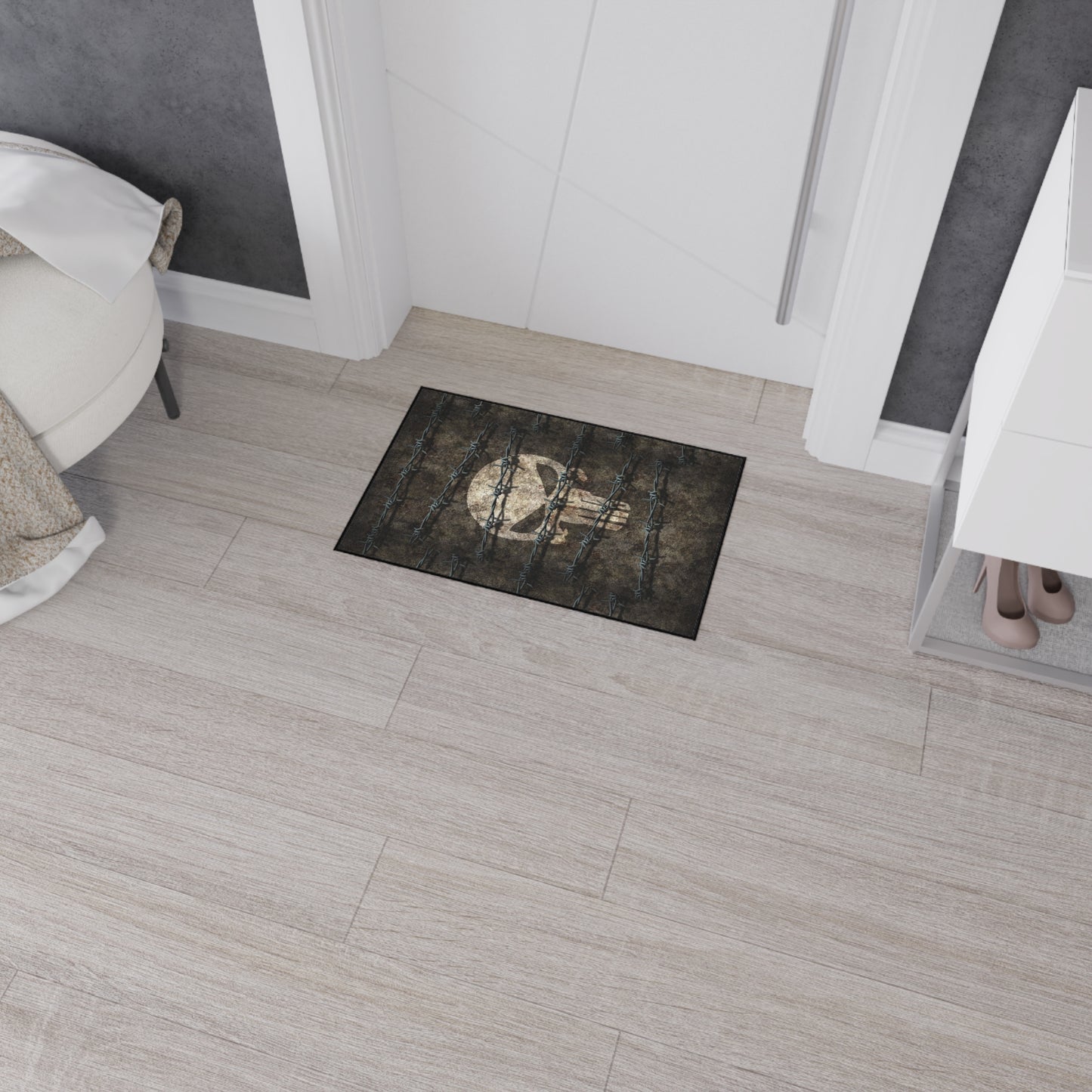 Heavy Duty Floor Mat with Unique Jake Skull Barbed Wire Design | Durable Rug