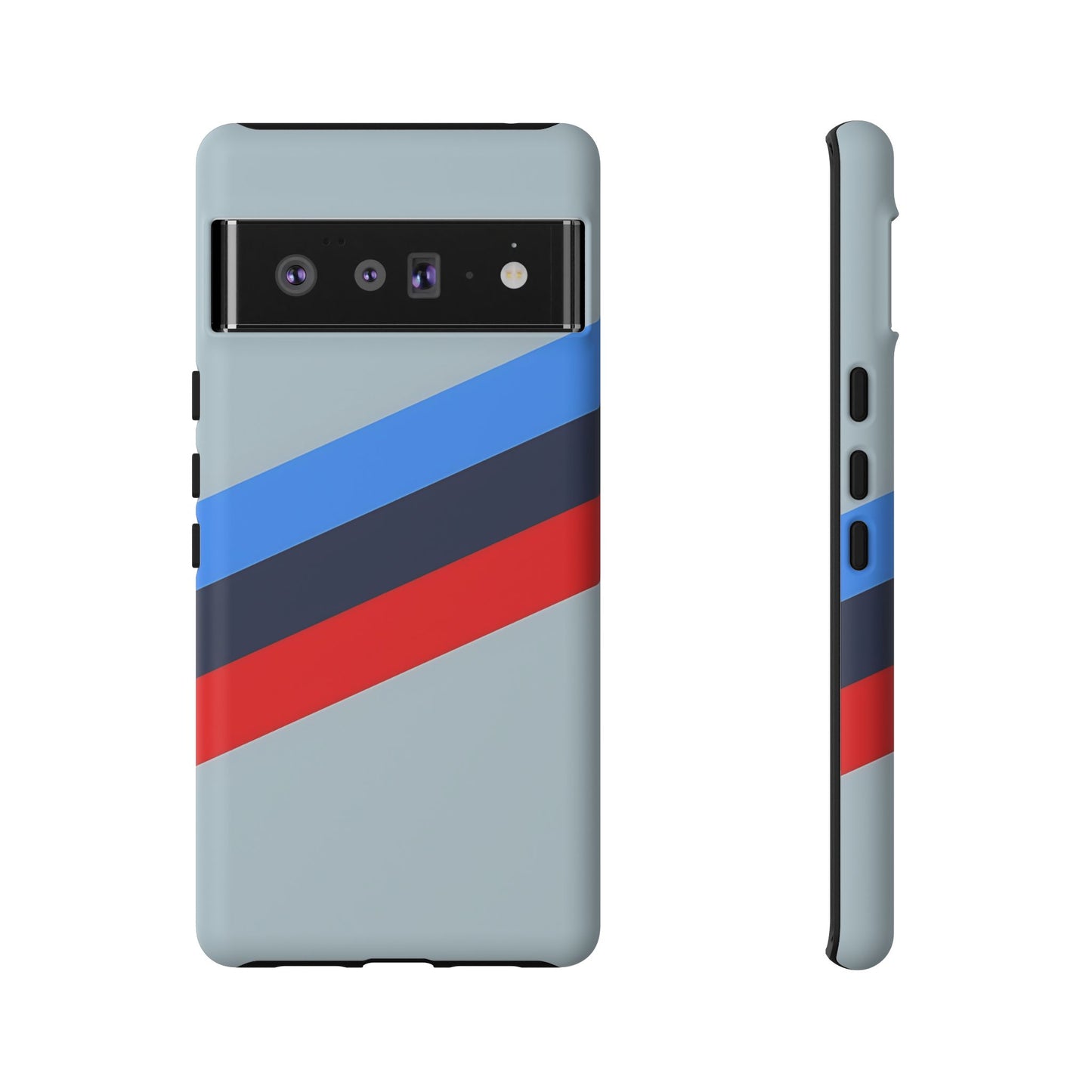 Gray Tough Case For iPhone, Samsung Galaxy and Google Pixel, Blue & Red Stripe