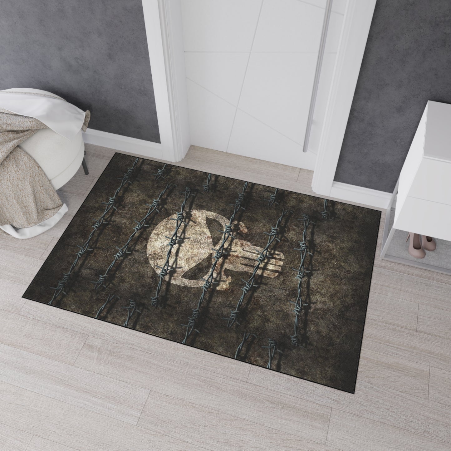 Heavy Duty Floor Mat with Unique Jake Skull Barbed Wire Design | Durable Rug