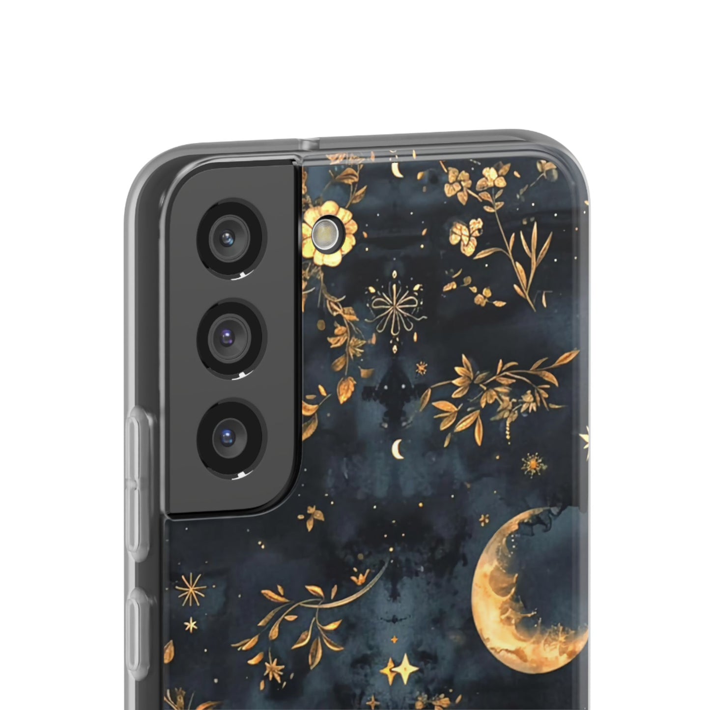 Moon And Flowers On Navy TPU Flexi Cases For iPhones and Samsung Galaxy