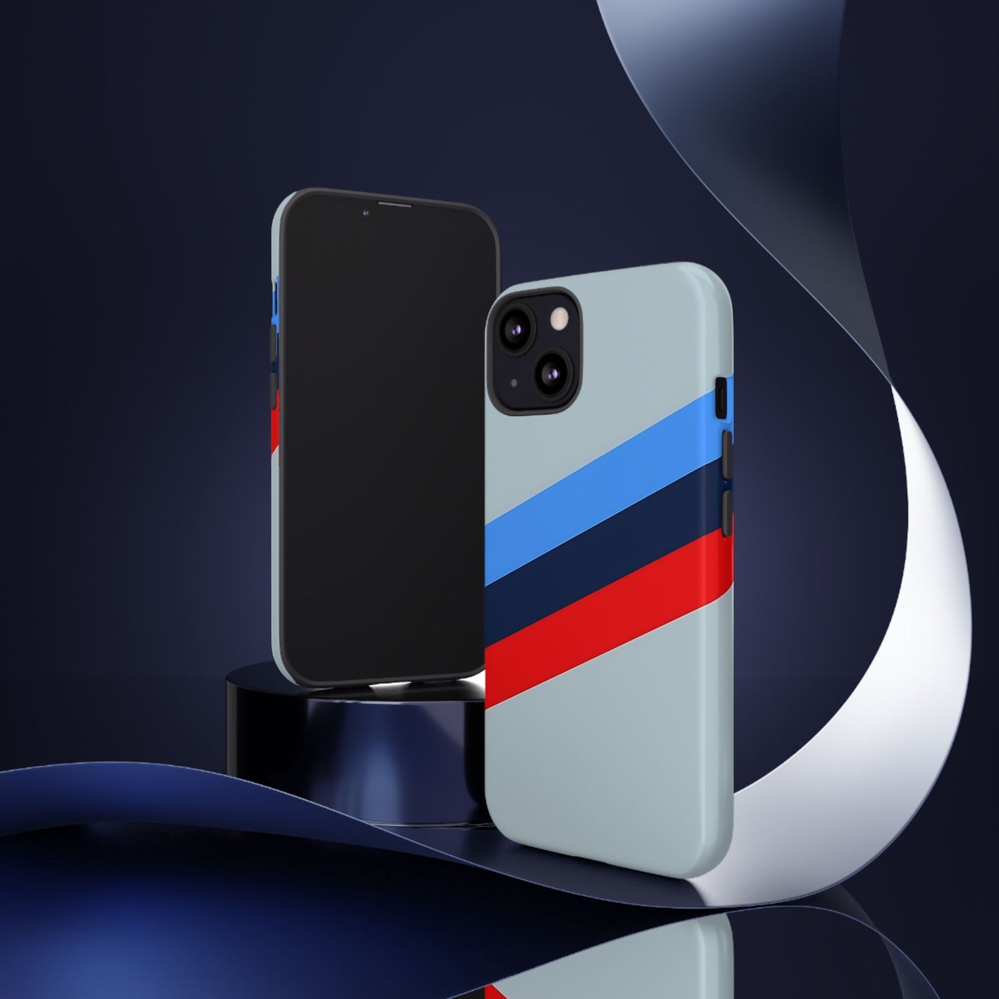 Gray Tough Case For iPhone, Samsung Galaxy and Google Pixel, Blue & Red Stripe