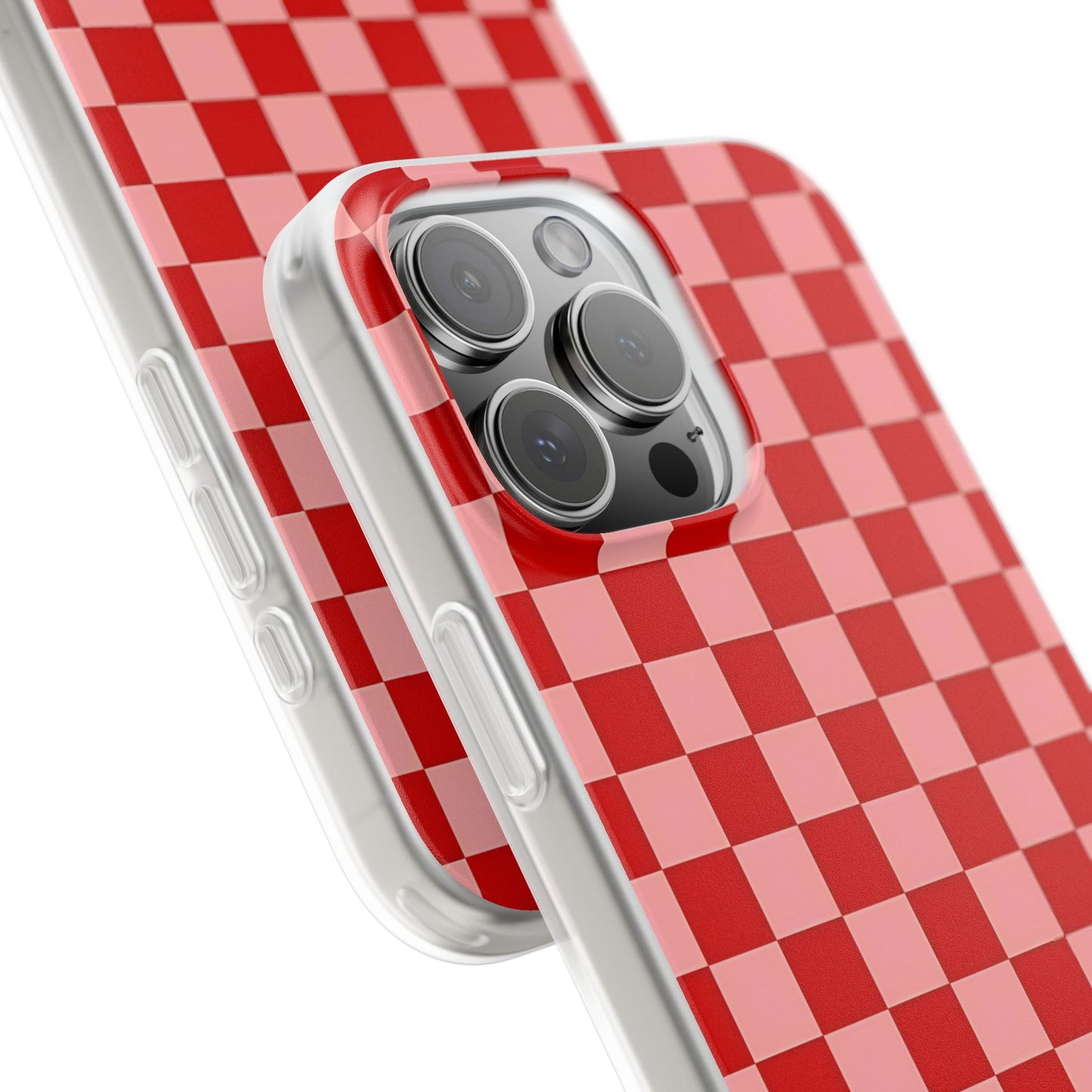 Red Checkerboard TPU Soft Flexi Phone Case — Retro Red & Pink Plaid Protective Cover