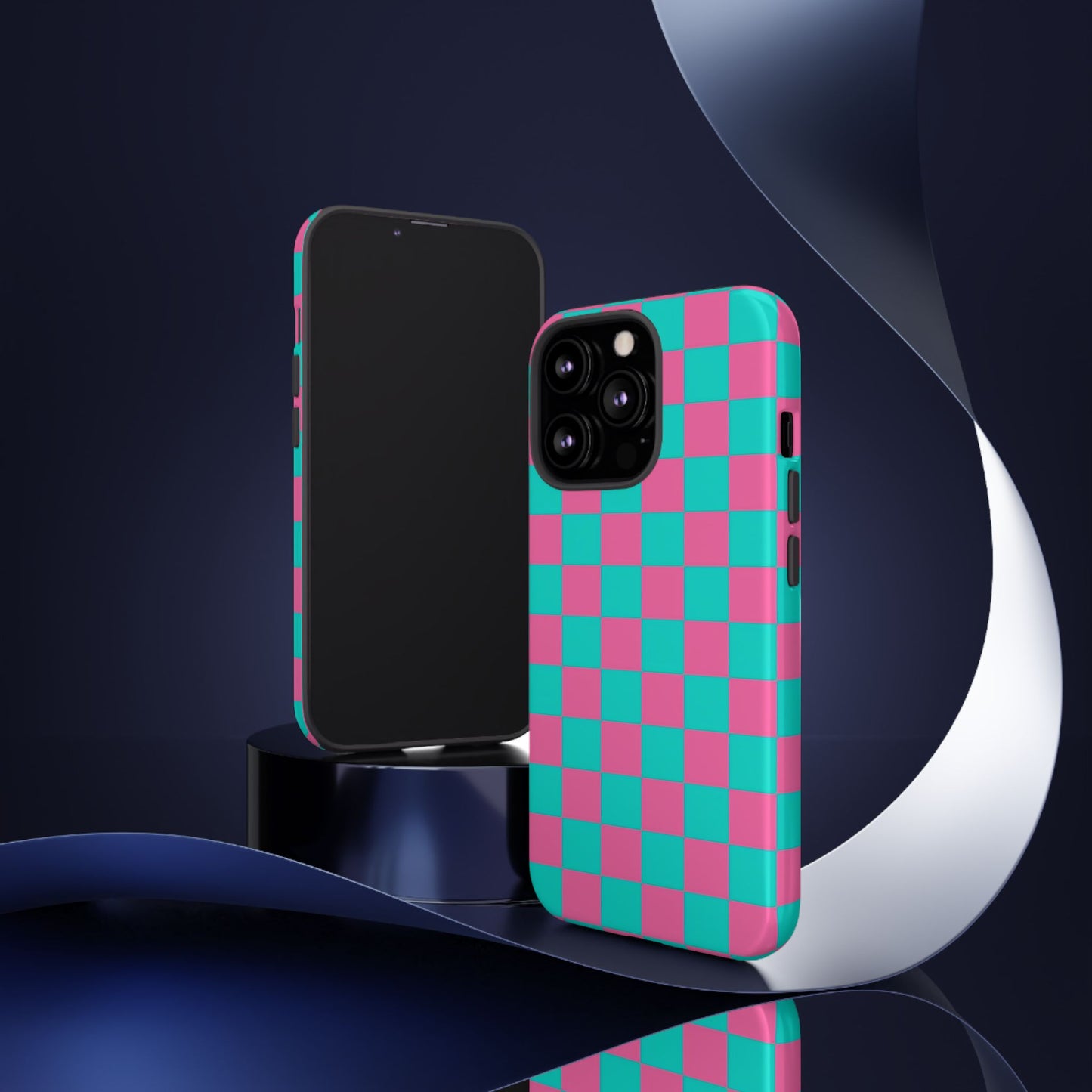 Hot Pink And Teal Checker Pattern Tough Case for iPhone, Galaxy Phones and Google Pixel