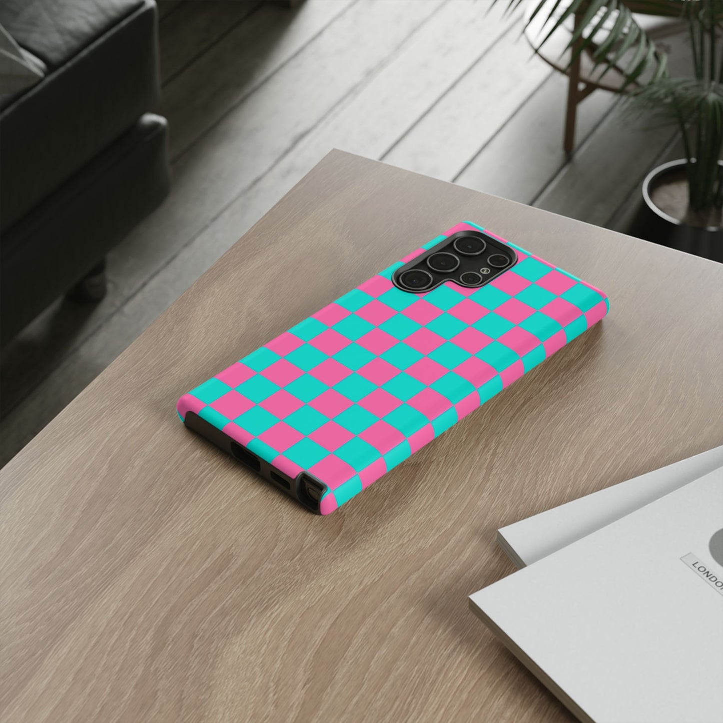 Hot Pink And Teal Checker Pattern Tough Case for iPhone, Galaxy Phones and Google Pixel