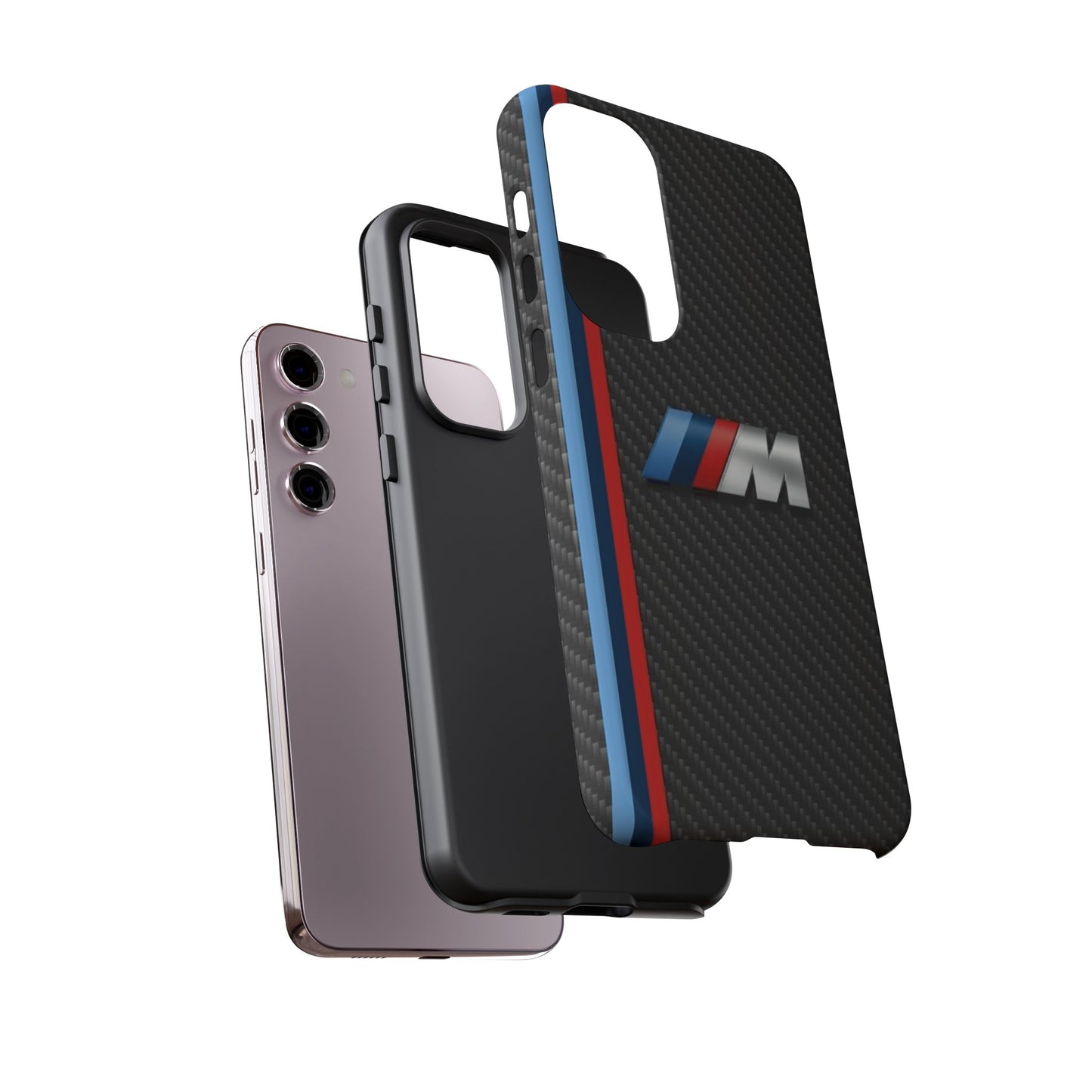 Phone Case - Black Tough Case for iPhones, Galaxy, Pixel, Blue And Red Stripes, BMW M Series