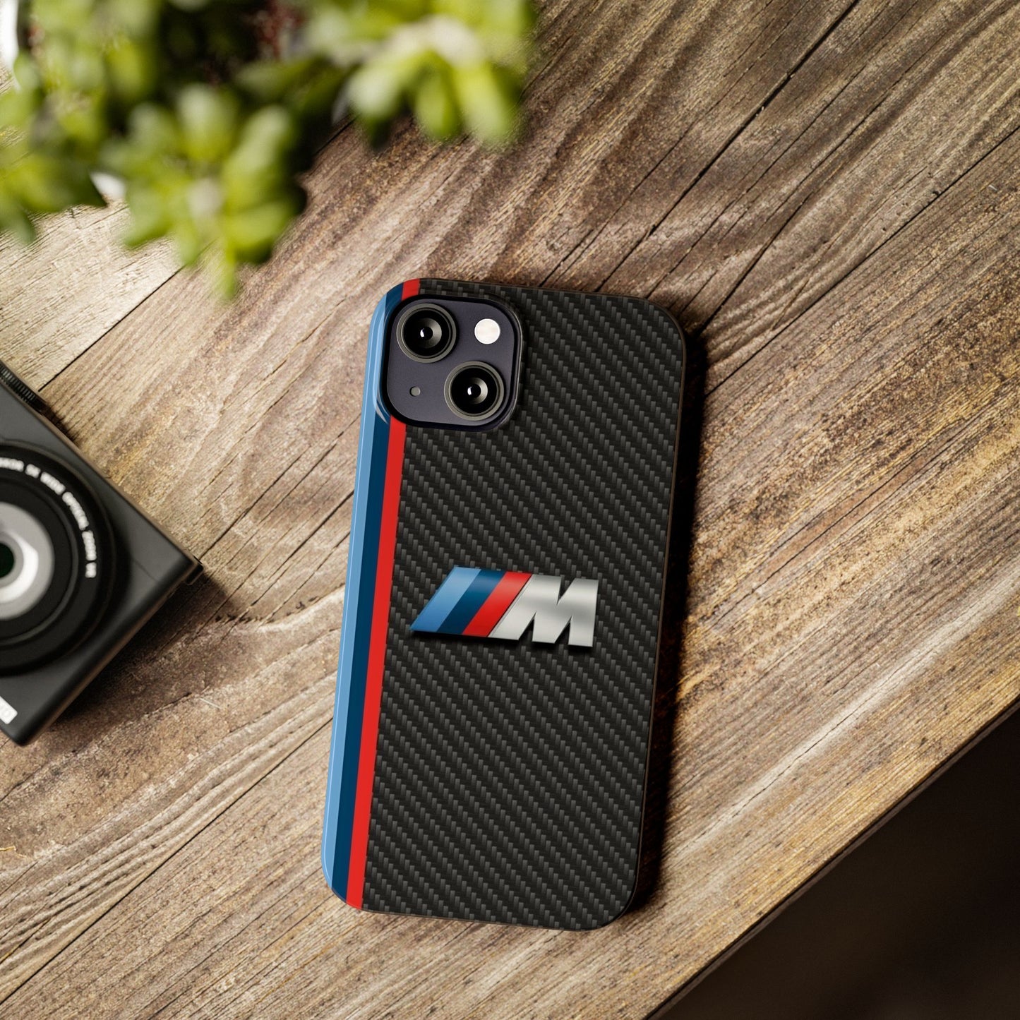 Black iPhone Slim Case, Blue And Red Stripes, BMW M Series