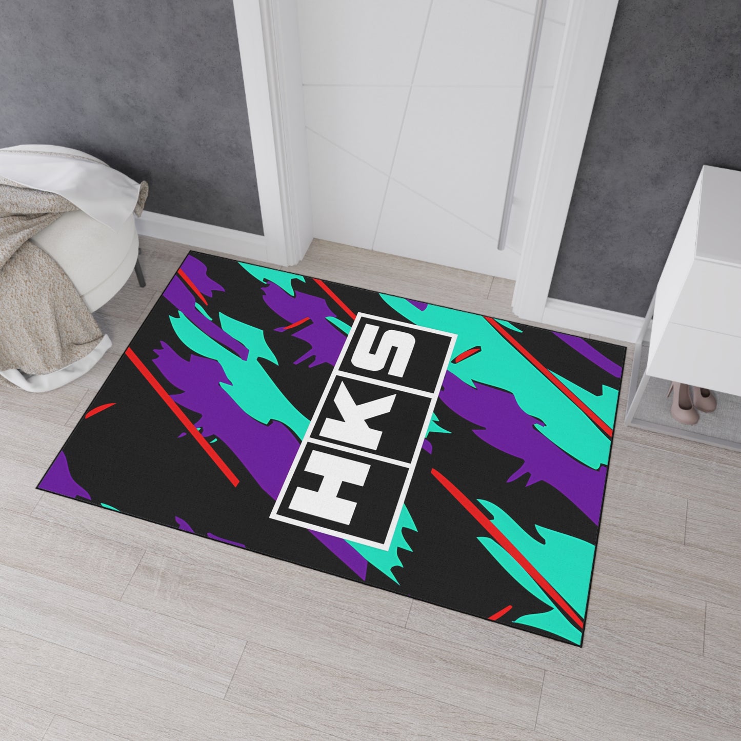 HKS Retro Camo Floor Mat | Teal Purple Racing Logo, 1990s JDM CAR Design