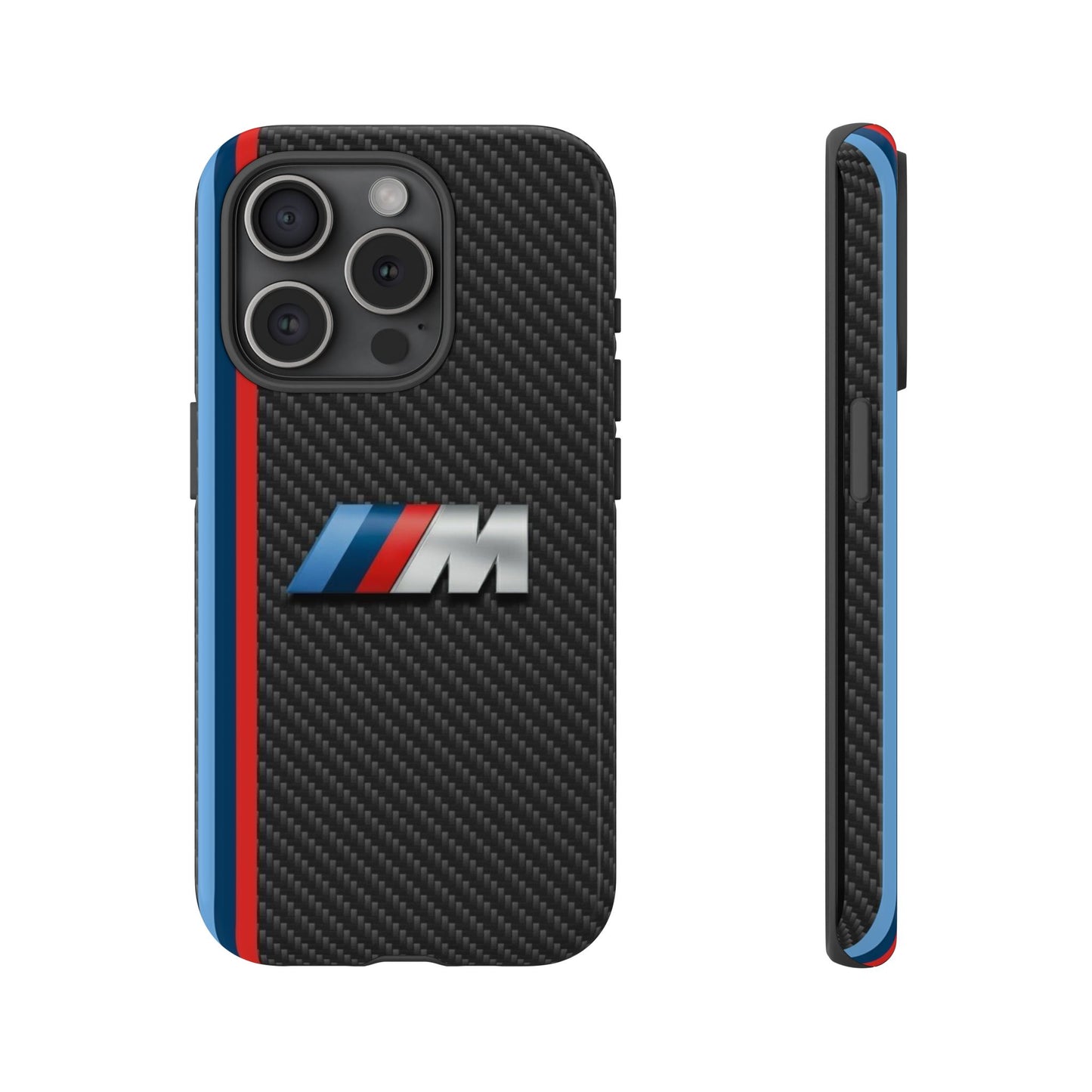 Phone Case - Black Tough Case for iPhones, Galaxy, Pixel, Blue And Red Stripes, BMW M Series