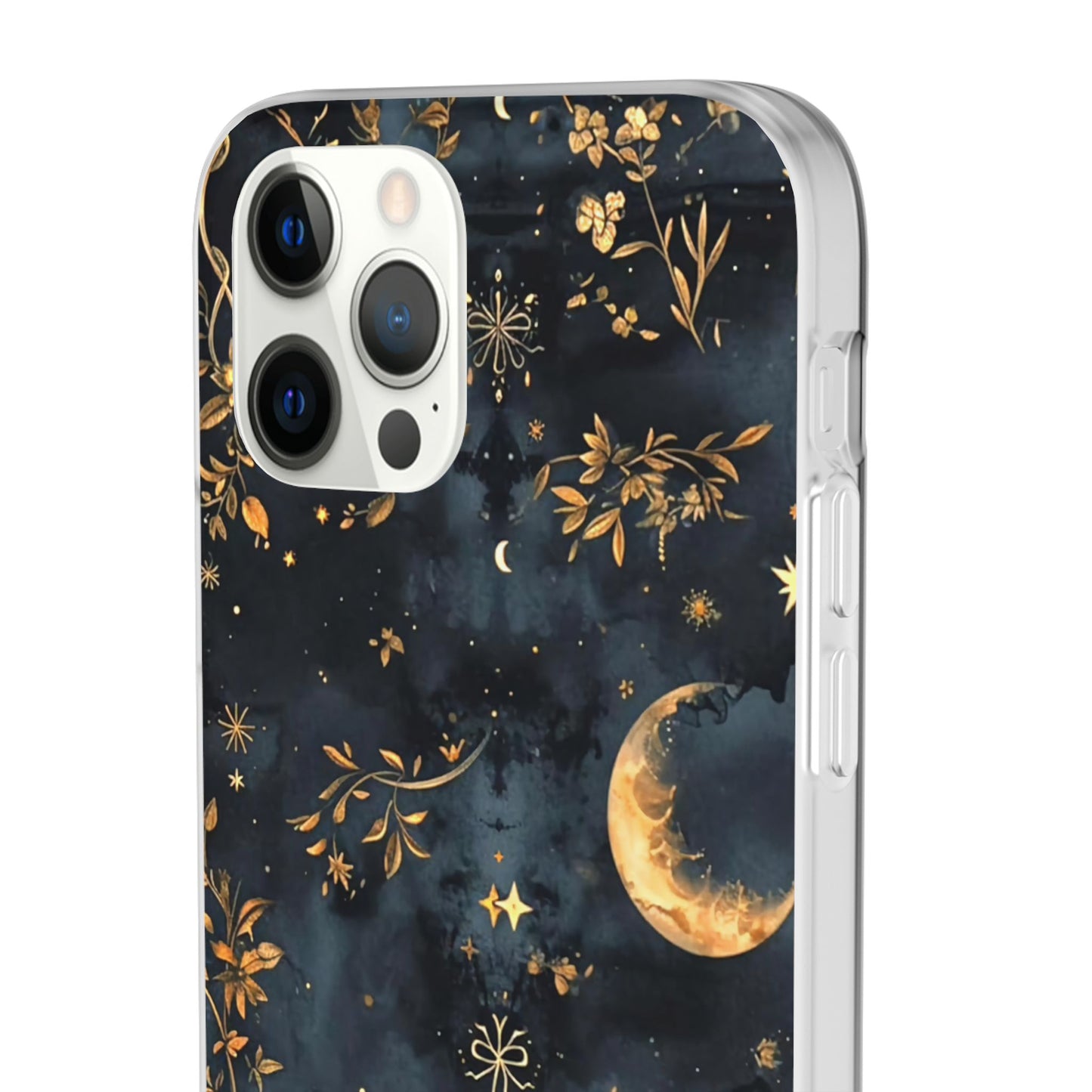 Moon And Flowers On Navy TPU Flexi Cases For iPhones and Samsung Galaxy