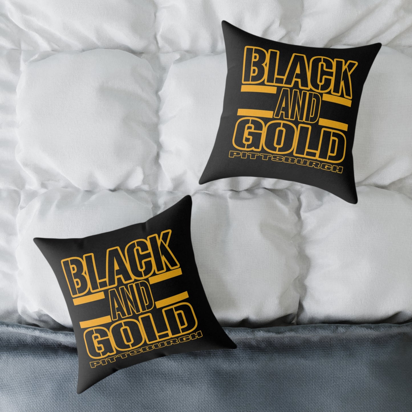 Pittsburgh Black and Gold Square Pillow Cover — Bold Typography Accent Cushion for Home & Game Day