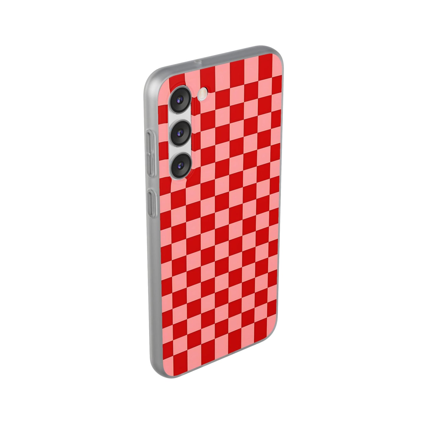 Red Checkerboard TPU Soft Flexi Phone Case — Retro Red & Pink Plaid Protective Cover