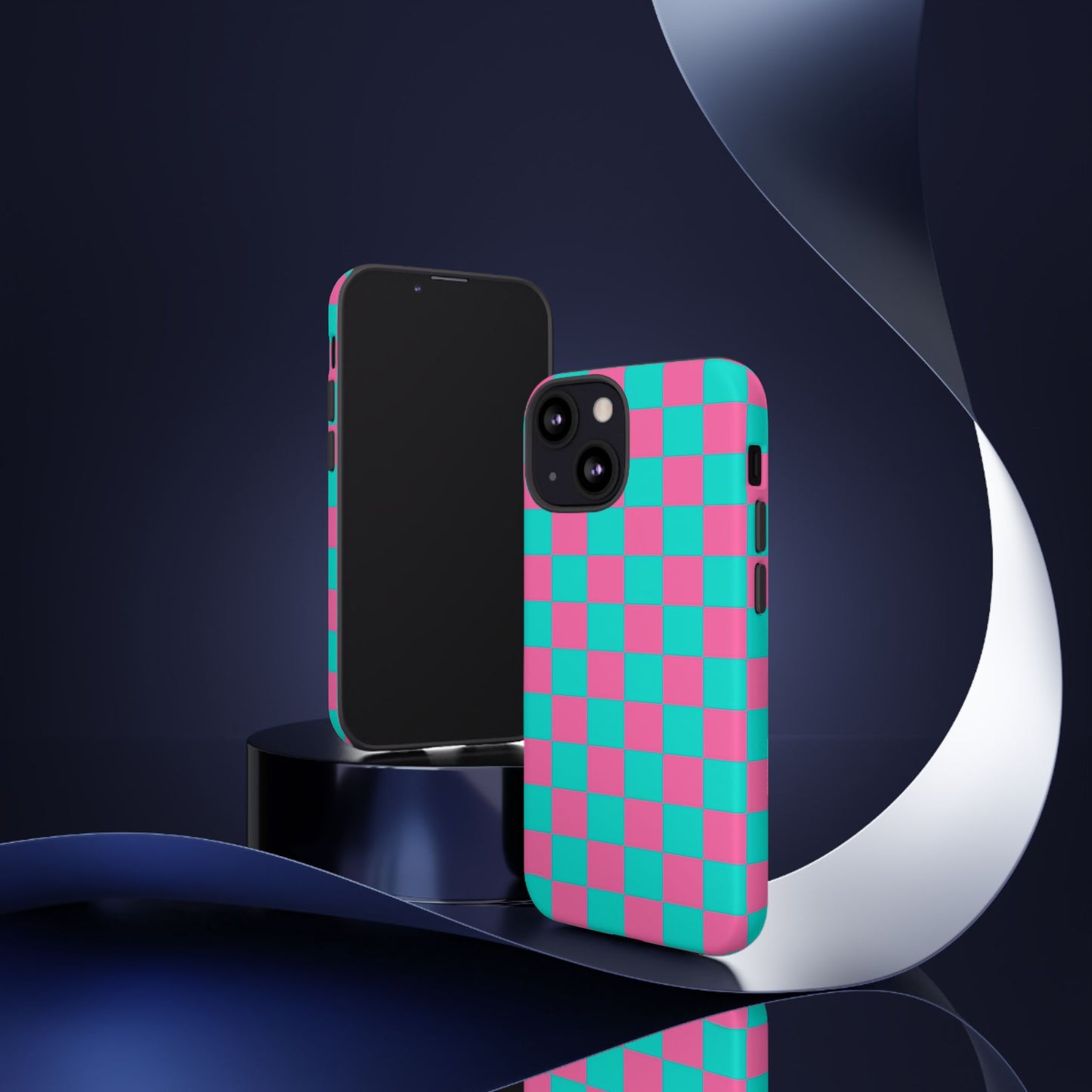 Hot Pink And Teal Checker Pattern Tough Case for iPhone, Galaxy Phones and Google Pixel