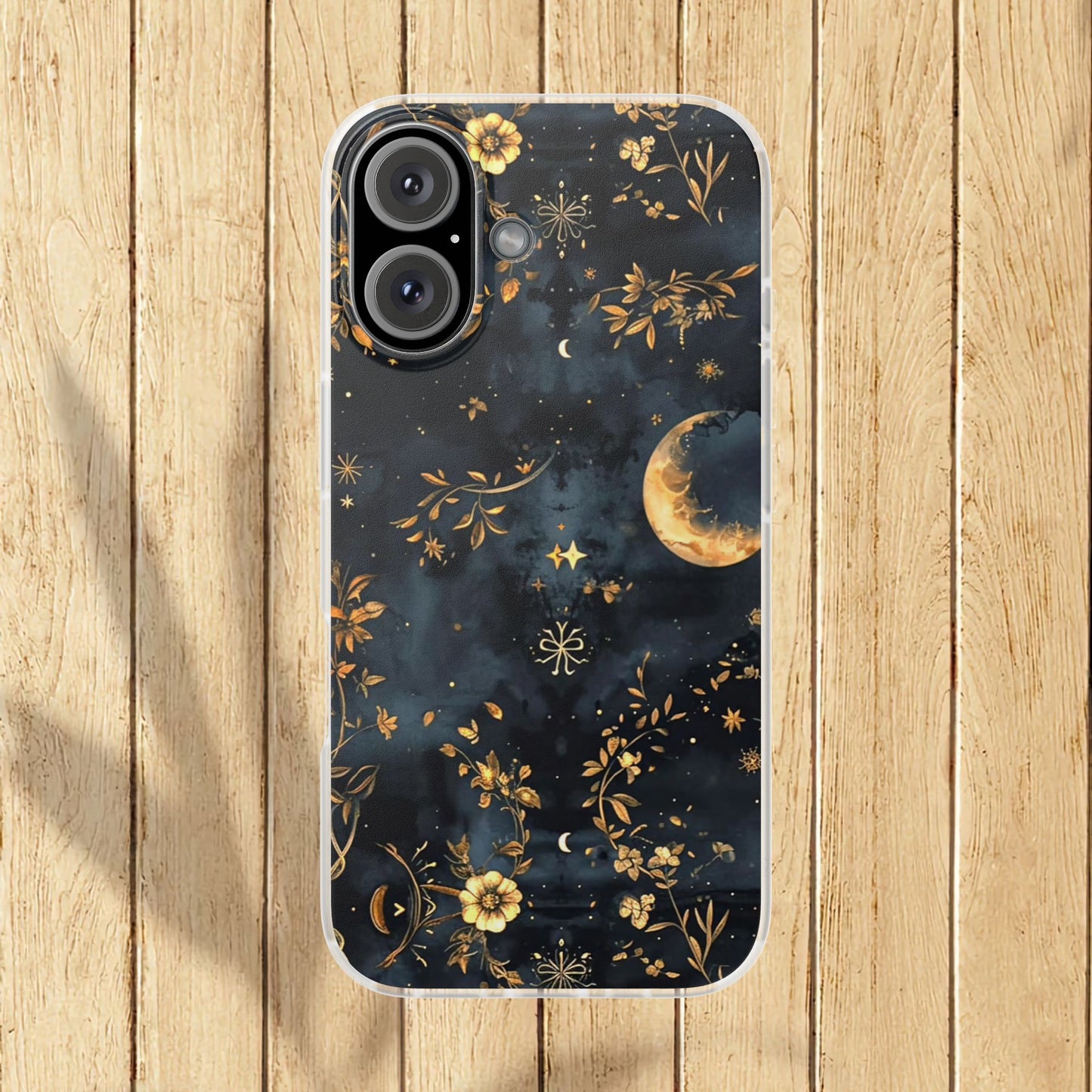 Moon And Flowers On Navy TPU Flexi Cases For iPhones and Samsung Galaxy