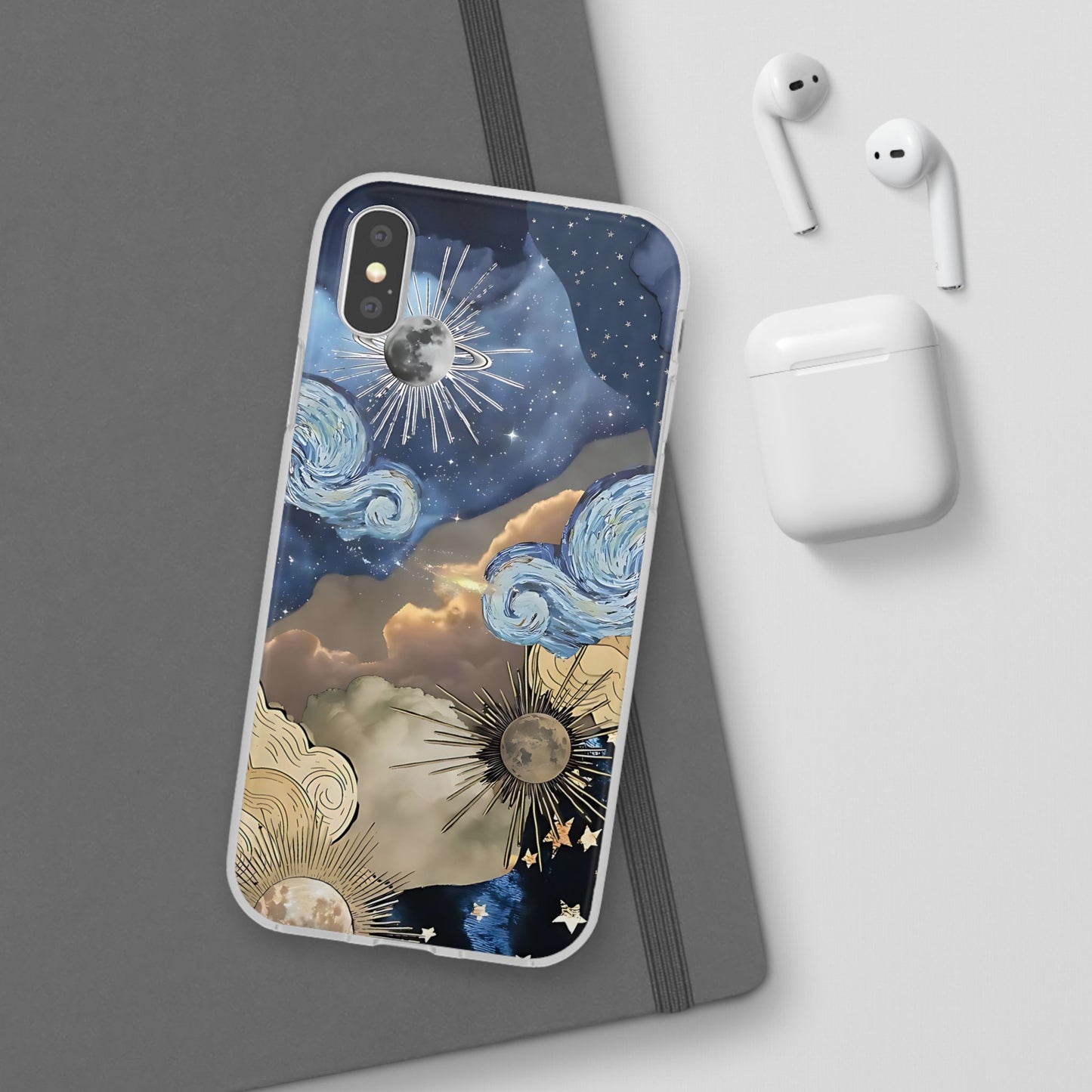 Celestial Flexi Case, Boho Phone Cover, Galaxy Protection, Starry Night Design,