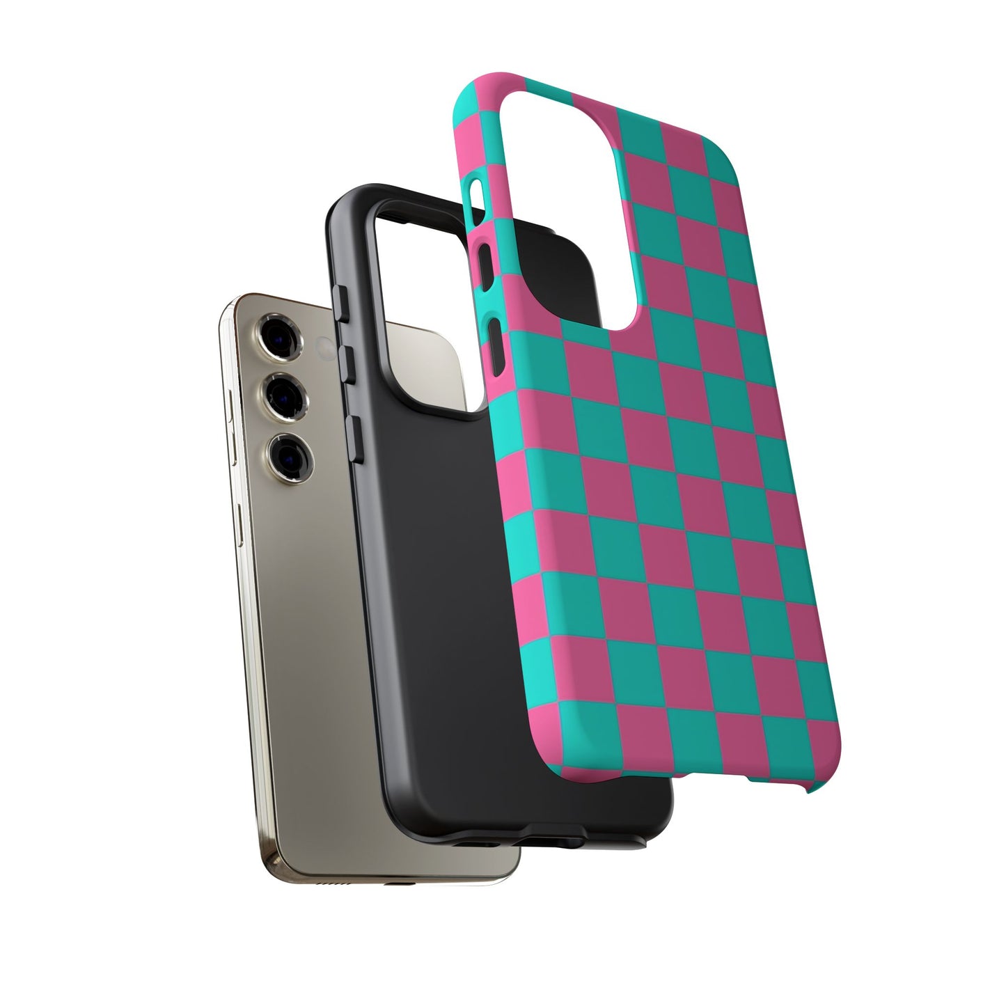 Hot Pink And Teal Checker Pattern Tough Case for iPhone, Galaxy Phones and Google Pixel