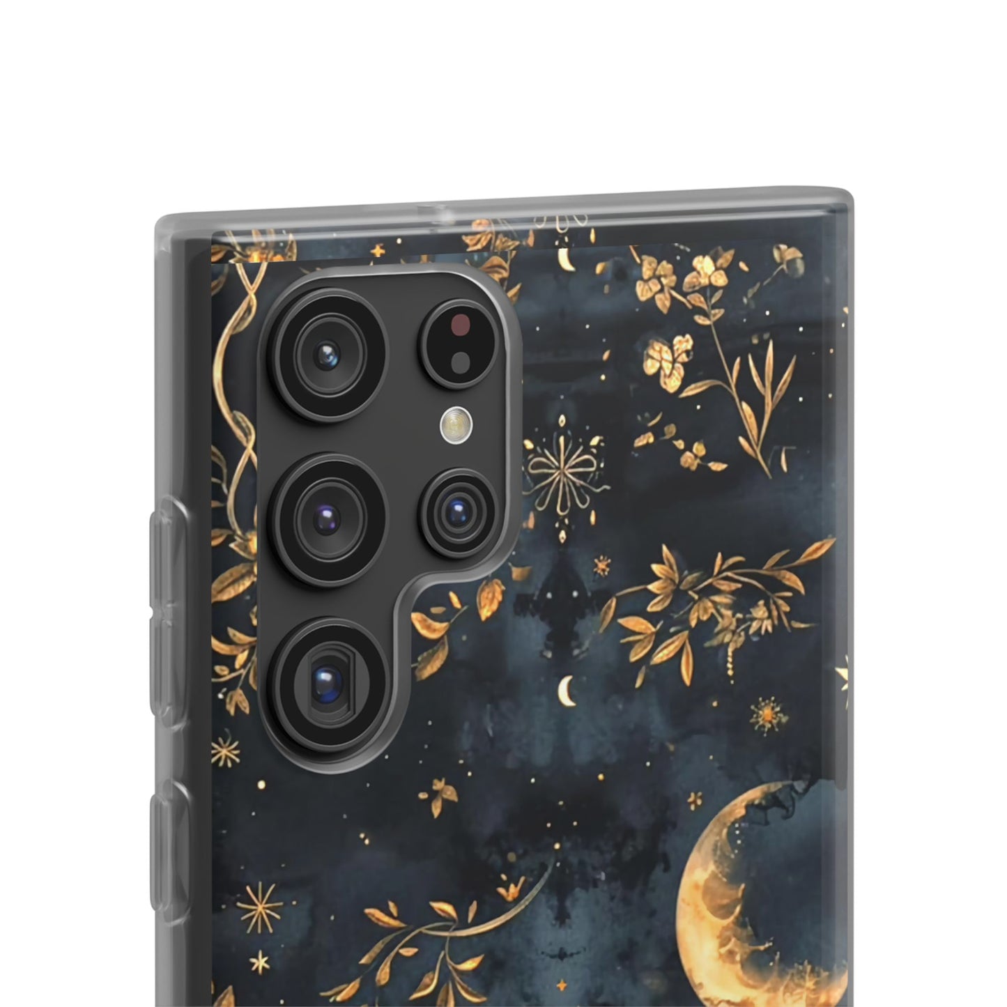 Moon And Flowers On Navy TPU Flexi Cases For iPhones and Samsung Galaxy