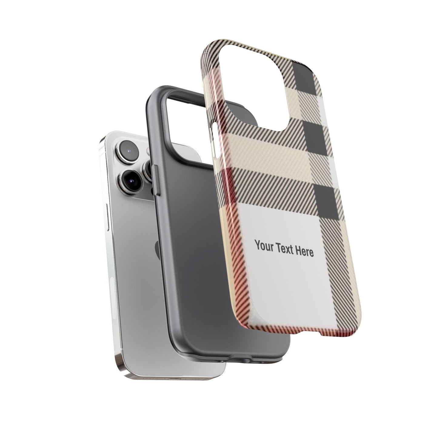 Beige Plaid Personalized Name/Initial Tough Cases For iPhones, Galaxy And Google Pixel