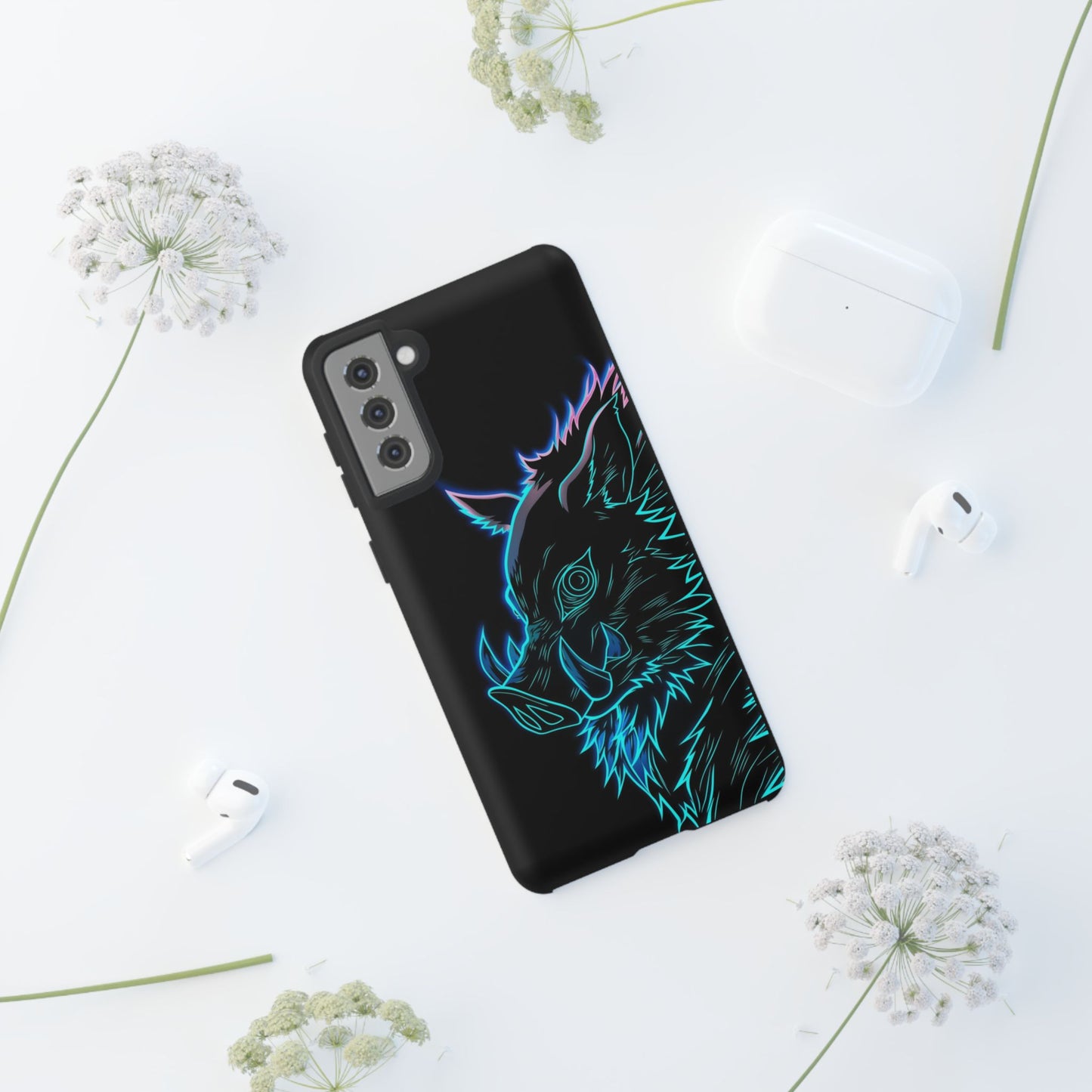 Tough Cases For iPhone, Galaxy, Anime Hashibira Beast Slayer Neon Design