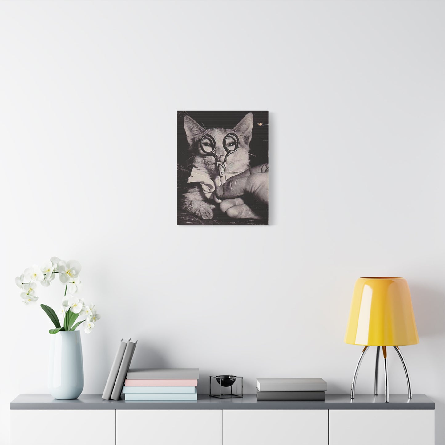 Canvas Wall Art Prints, Vintage Cat With Scissor Glasses, Whimsical Photo Art