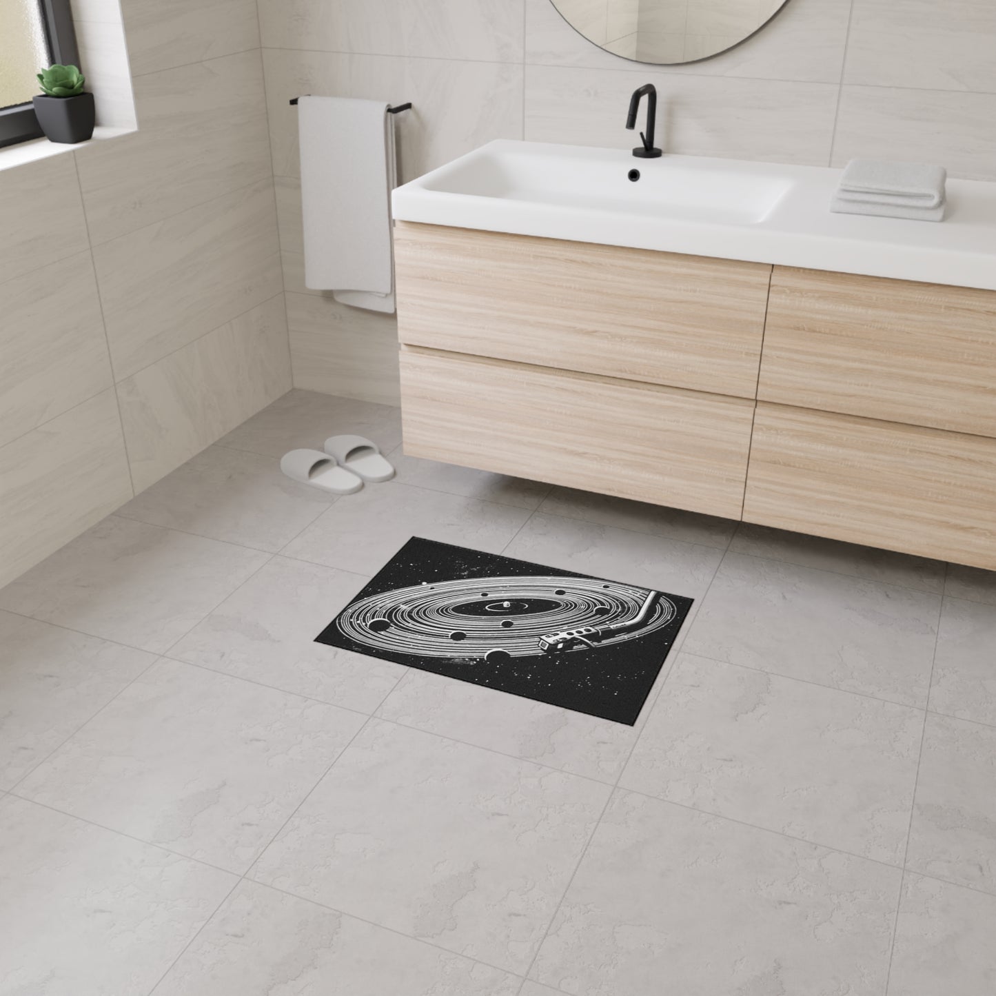 Space-Themed Heavy Duty Floor Mat Vinyl Record Art Decor, Galaxy Rug, Cosmic DJ