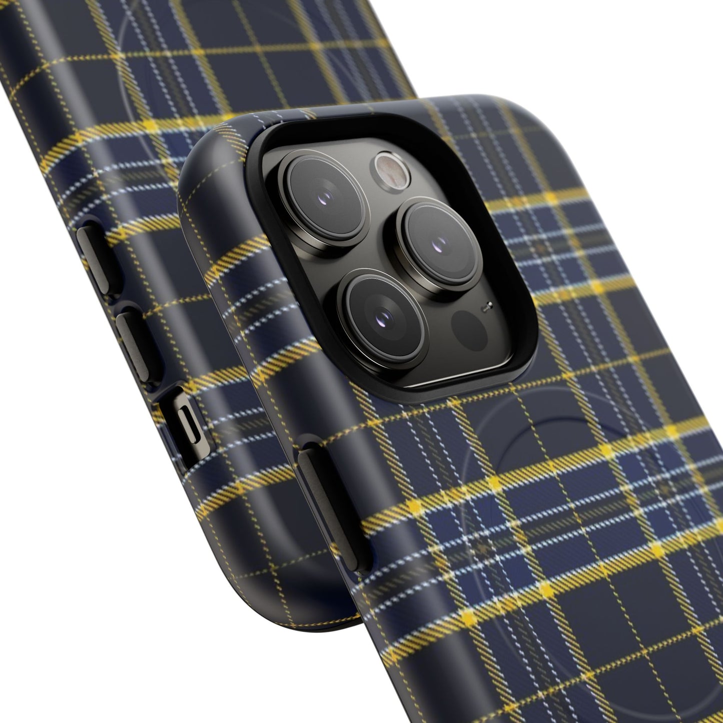 Navy Yellow Plaid Phone Case Tough Magnetic Case | Plaid iPhone Cover