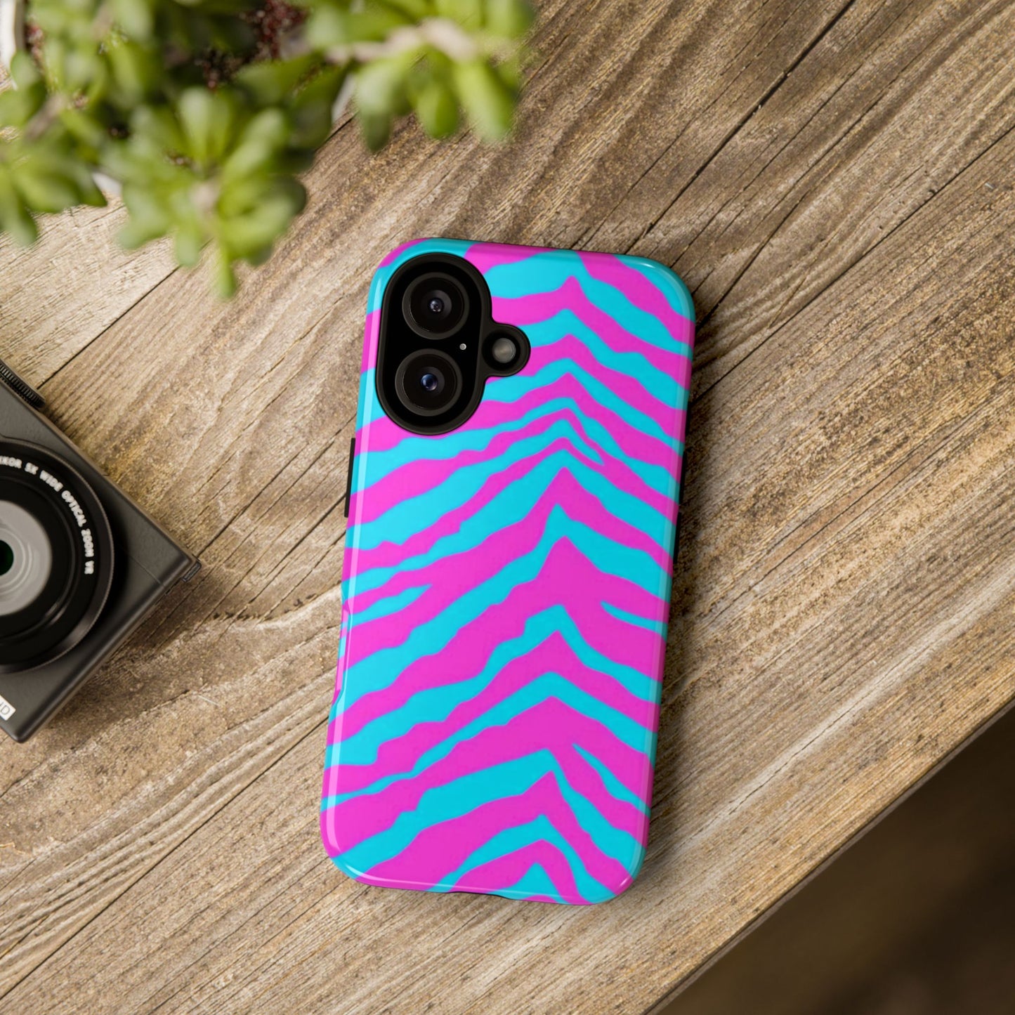 Animal Print Hot Pink And Teal Tough Case for iPhone, Galaxy and Google Pixel
