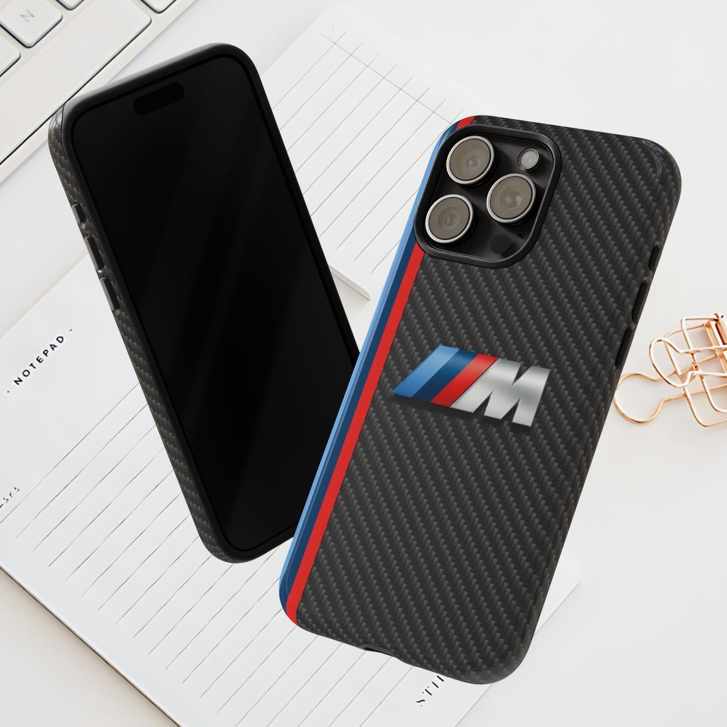 Phone Case - Black Tough Case for iPhones, Galaxy, Pixel, Blue And Red Stripes, BMW M Series