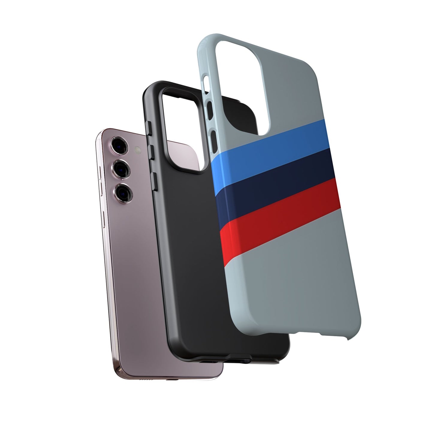 Gray Tough Case For iPhone, Samsung Galaxy and Google Pixel, Blue & Red Stripe