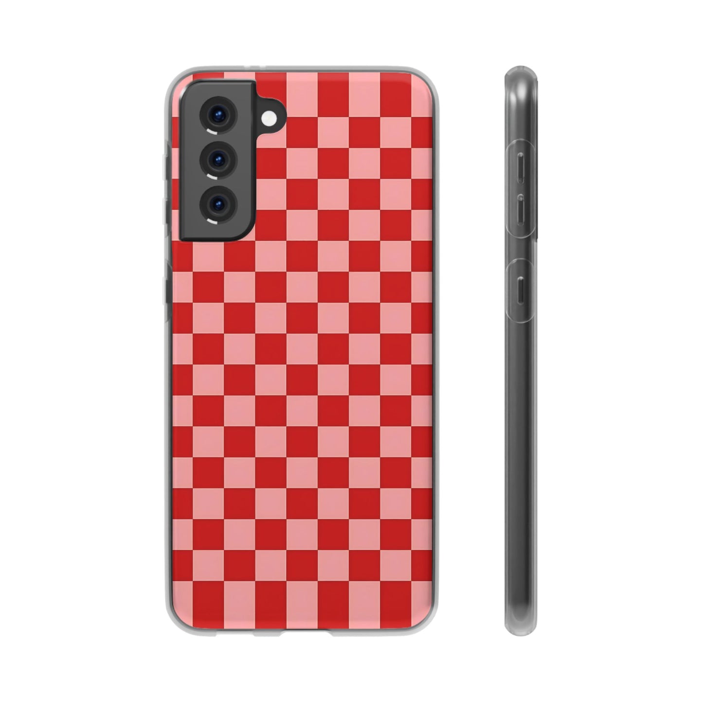 Red Checkerboard TPU Soft Flexi Phone Case — Retro Red & Pink Plaid Protective Cover