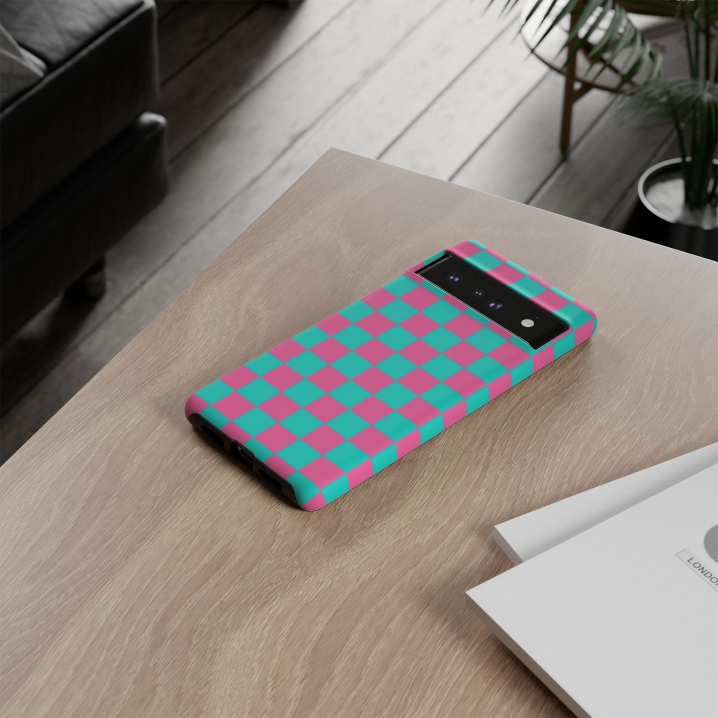Hot Pink And Teal Checker Pattern Tough Case for iPhone, Galaxy Phones and Google Pixel