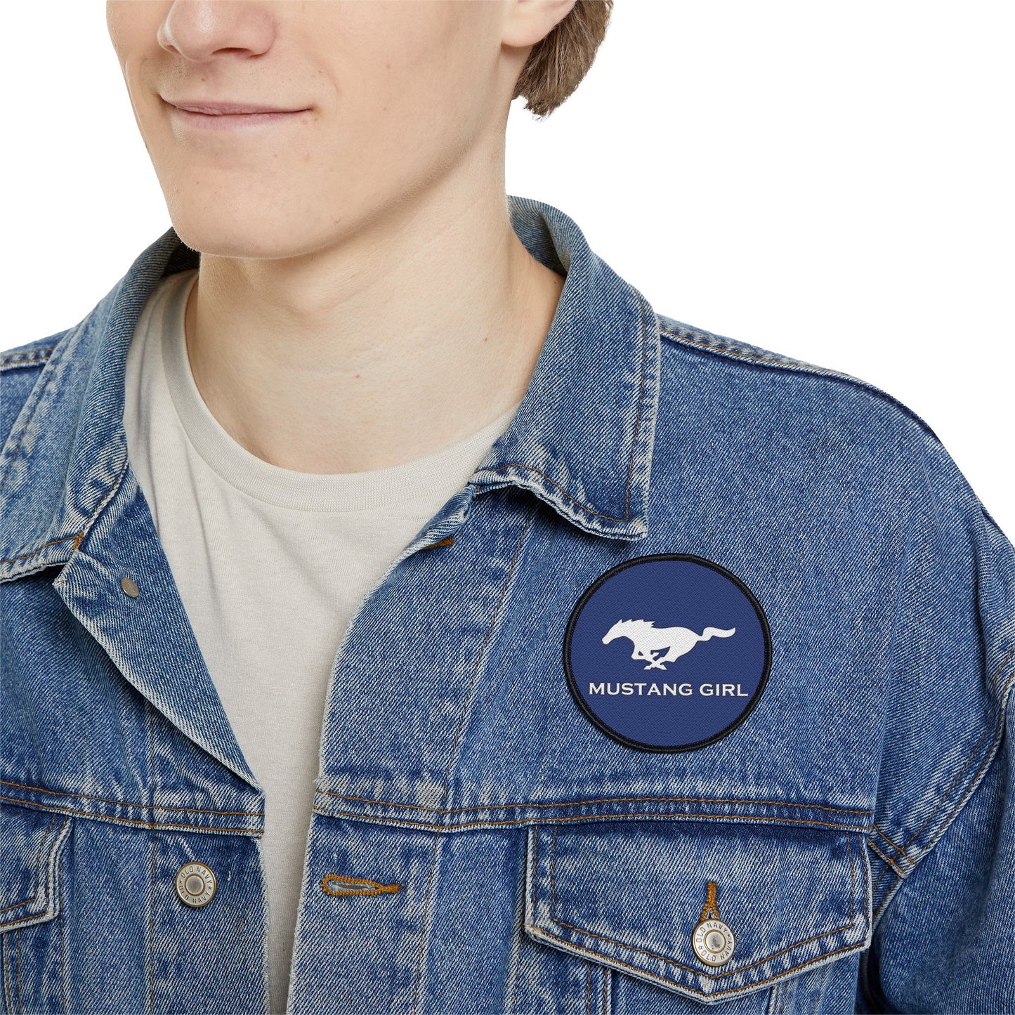 Mustang Girl Blue Iron-On Patches,  Motorsports Ford Owner Accent
