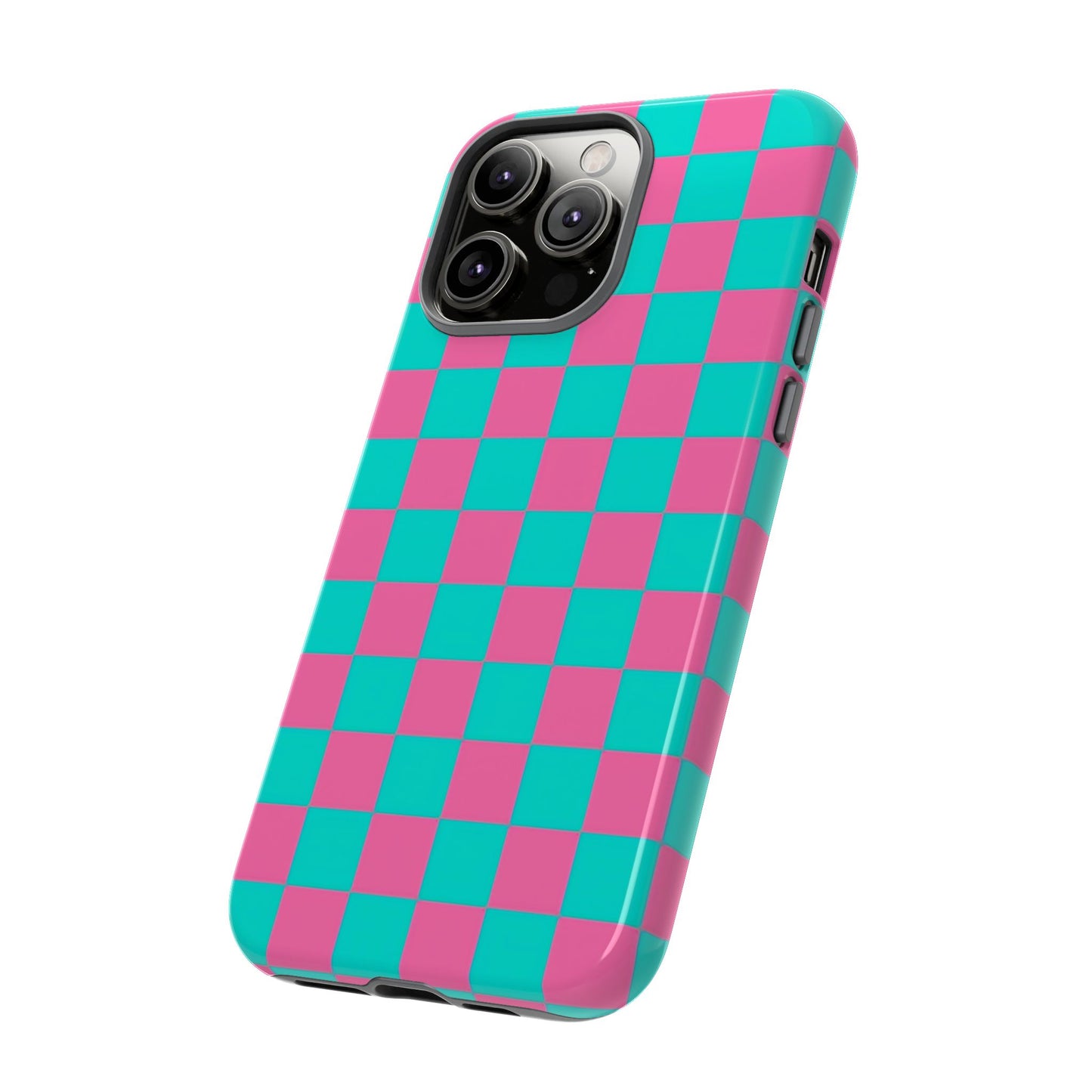 Hot Pink And Teal Checker Pattern Tough Case for iPhone, Galaxy Phones and Google Pixel