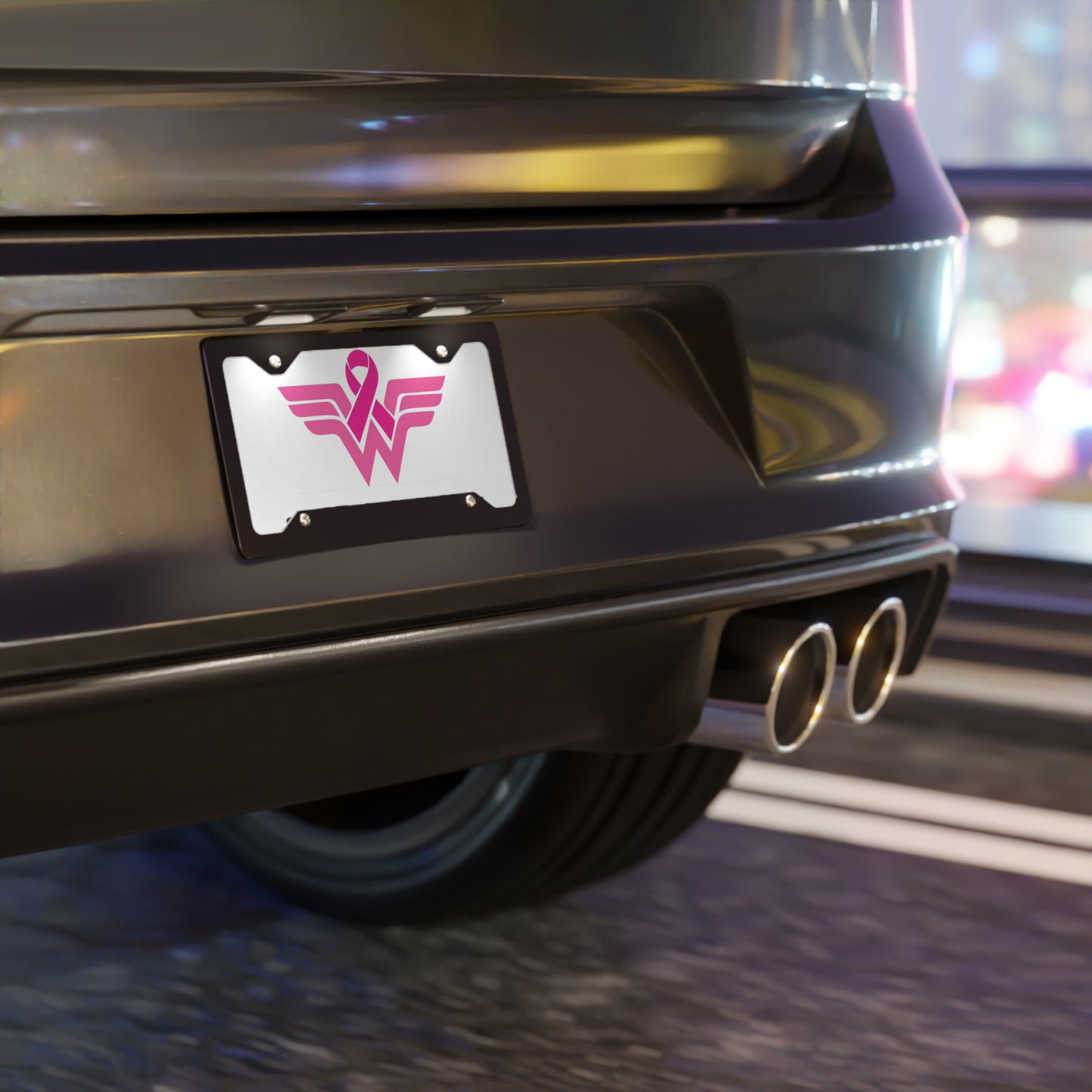 Pink Ribbon Wonder Woman Front Vanity License Plate Cancer Awareness
