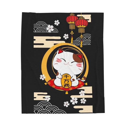 Lucky Cat-Themed Velveteen Plush Blanket, JDM Drift Car Decor, Gifts